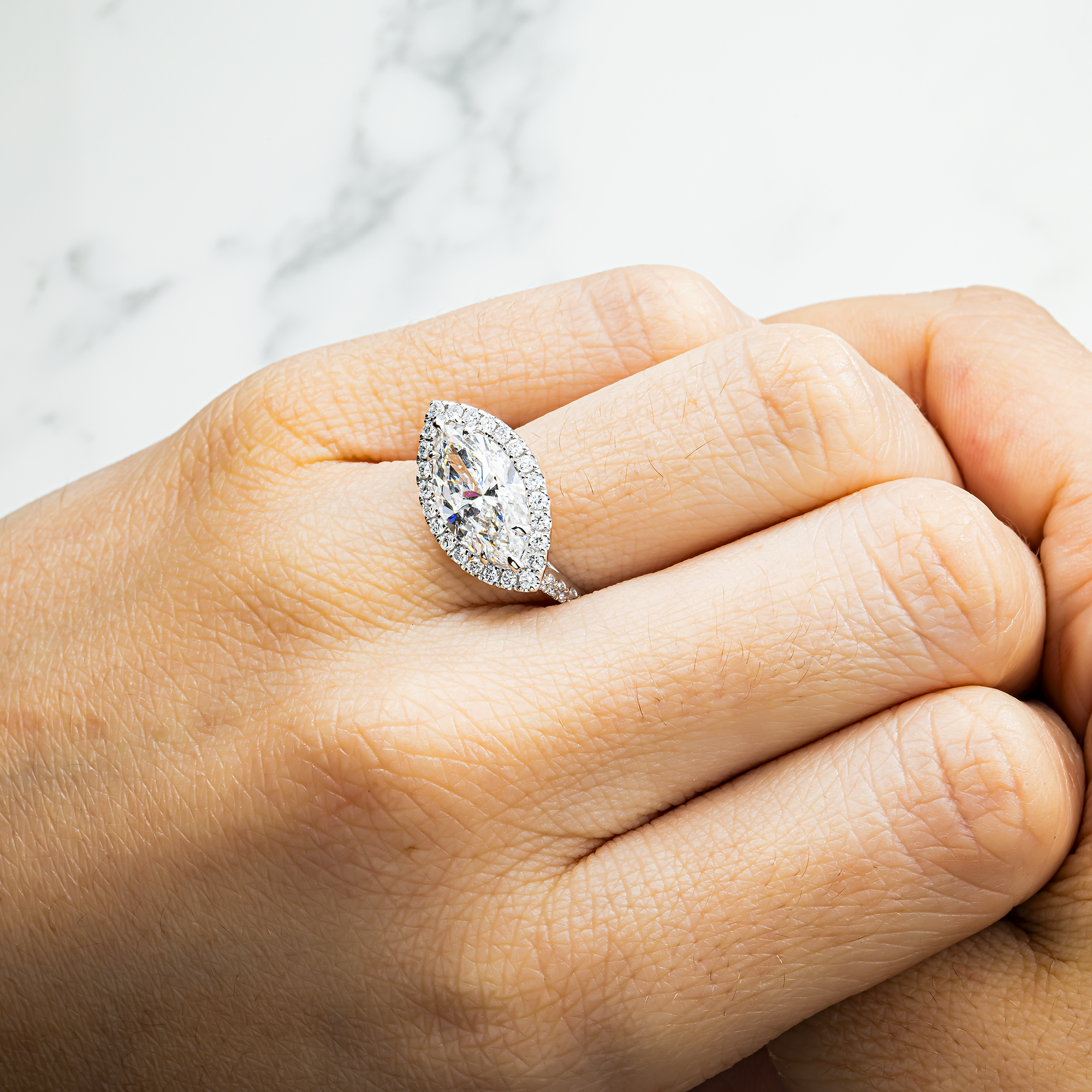 18K White Gold 2.91ct Marquise Diamond Engagement Ring 3.45ctw