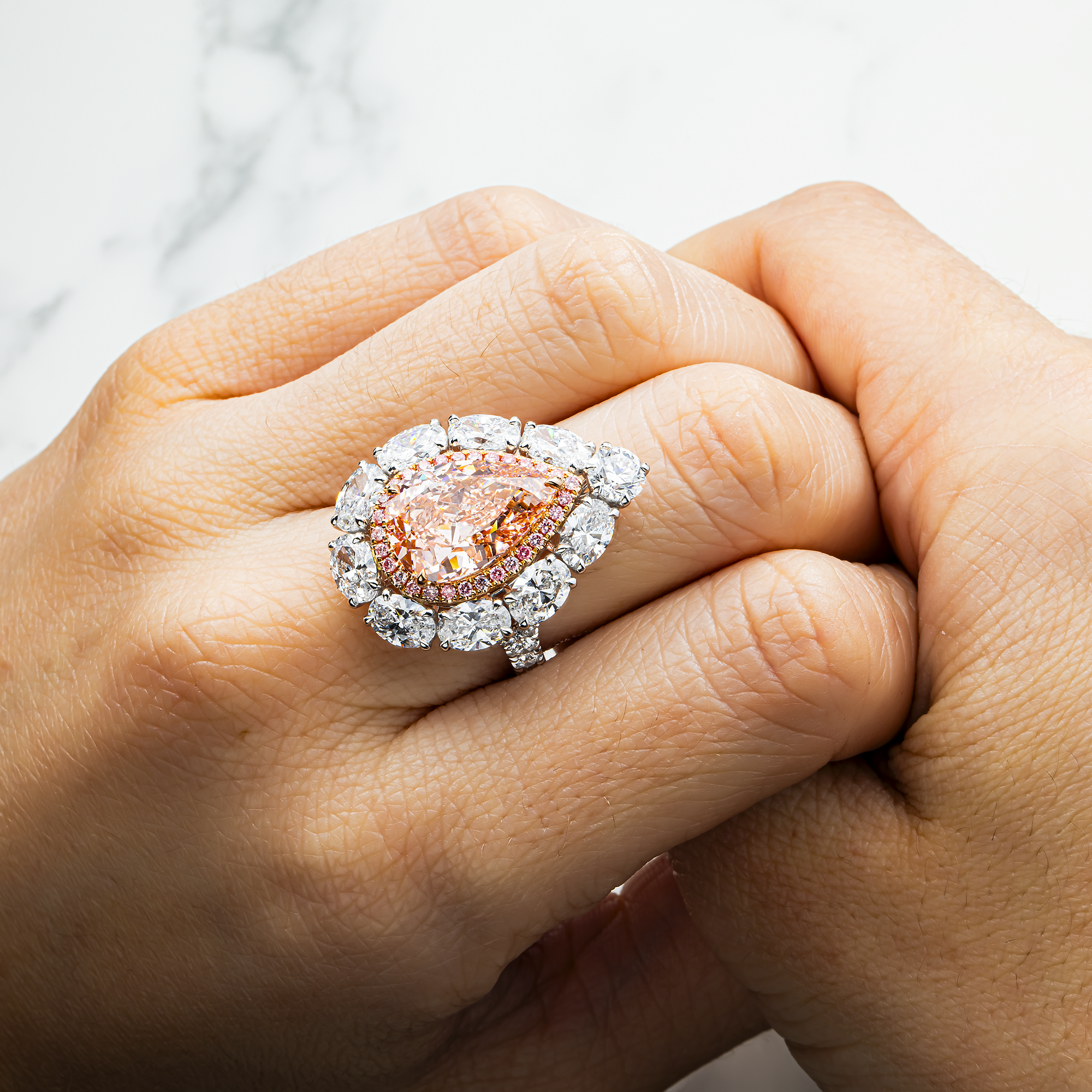 18K White Gold 7.05ct Pear Fancy Pink Diamond Ring 12.54ctw