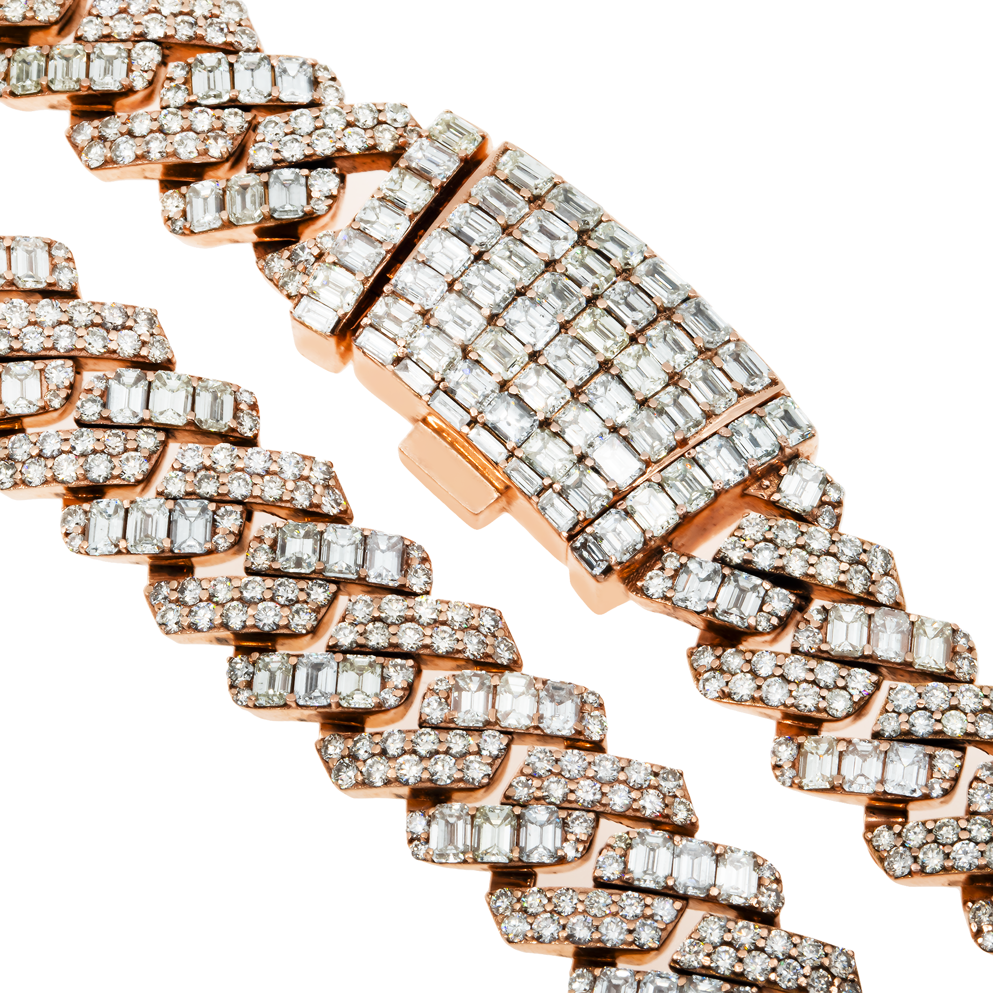 14K Rose Gold 15mm Emerald & Round Diamond Cuban Link Chain