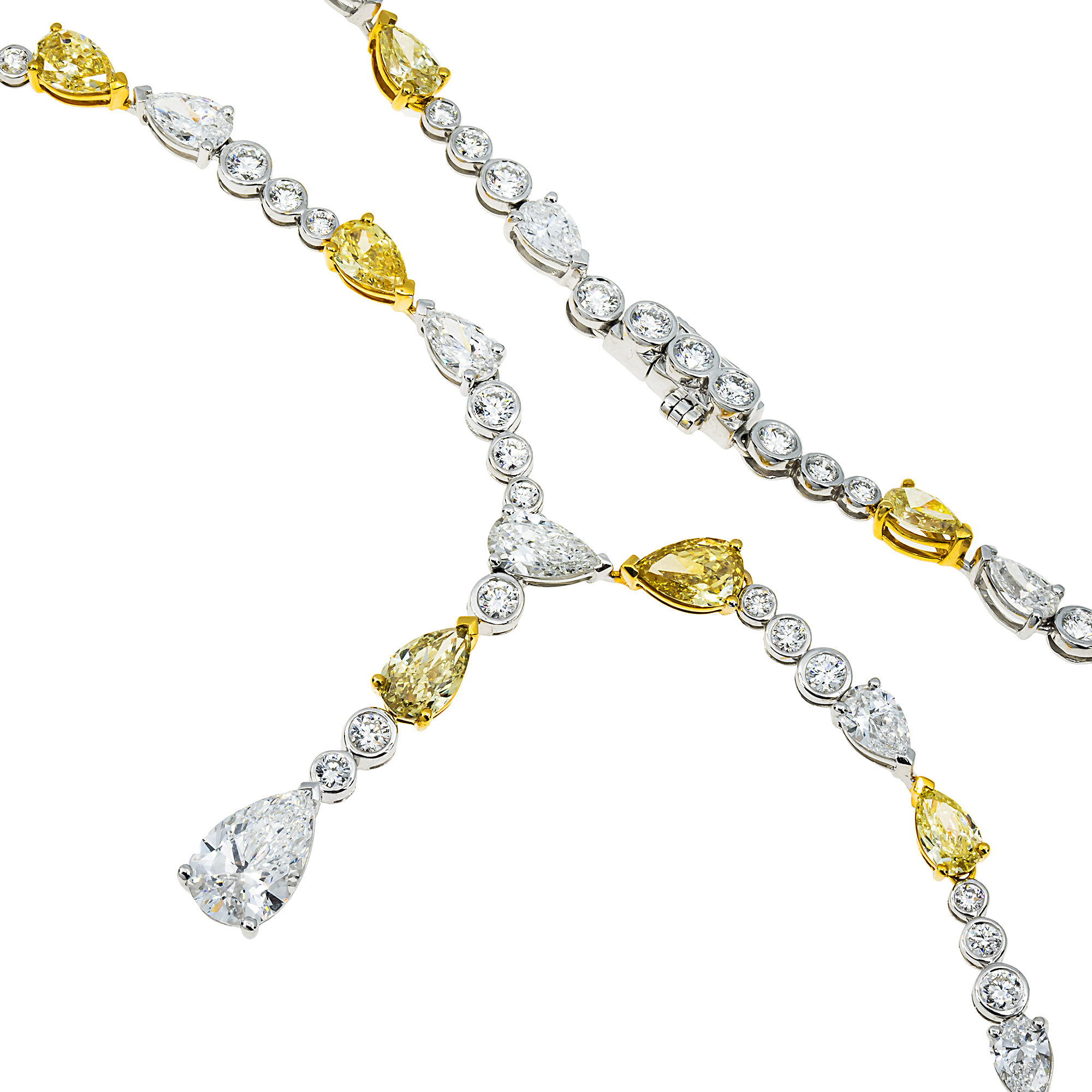 14K White Gold White & Fancy Yellow Diamond Drop Necklace 19.96ct