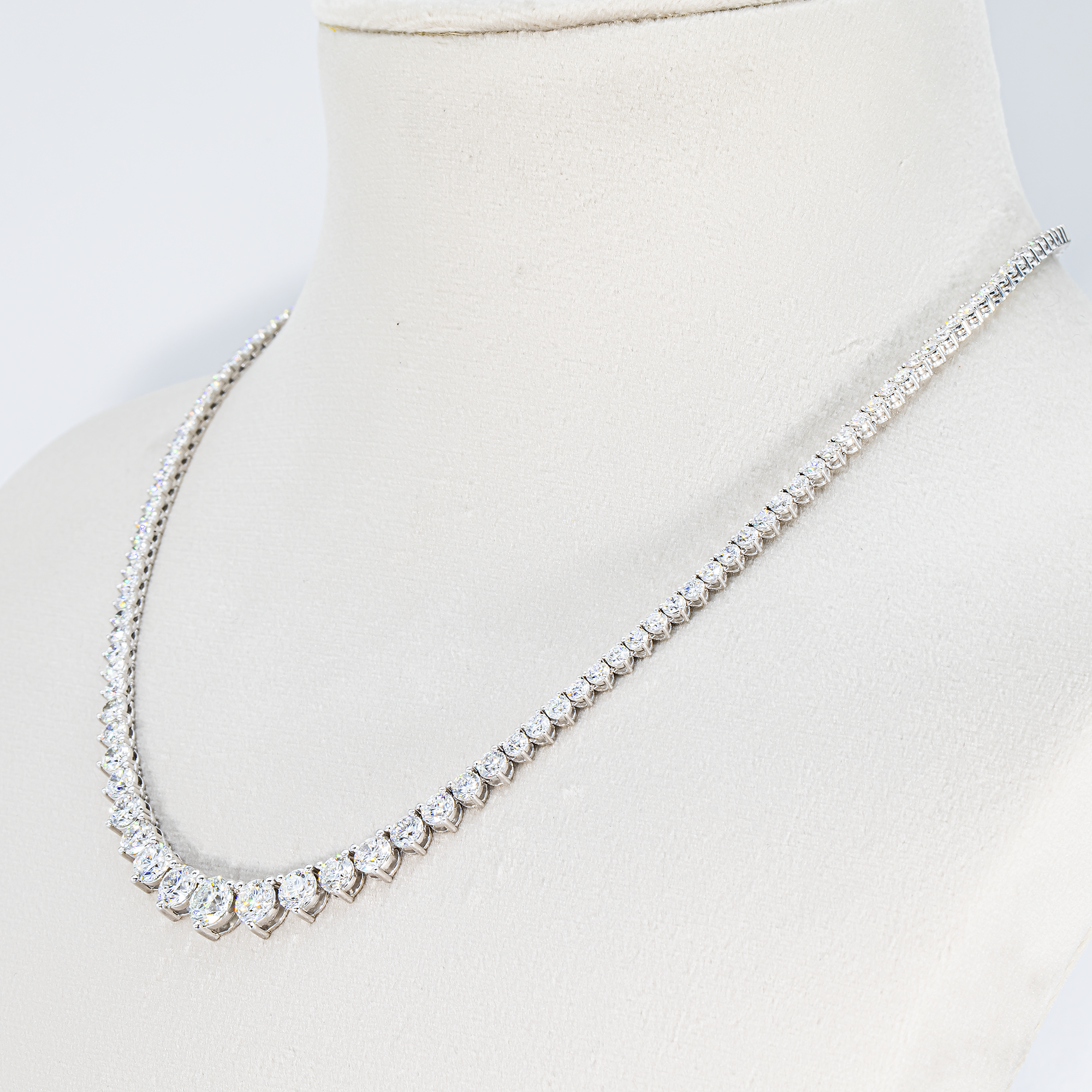 14K White Gold Round Diamond Tennis Chain 15.02ct