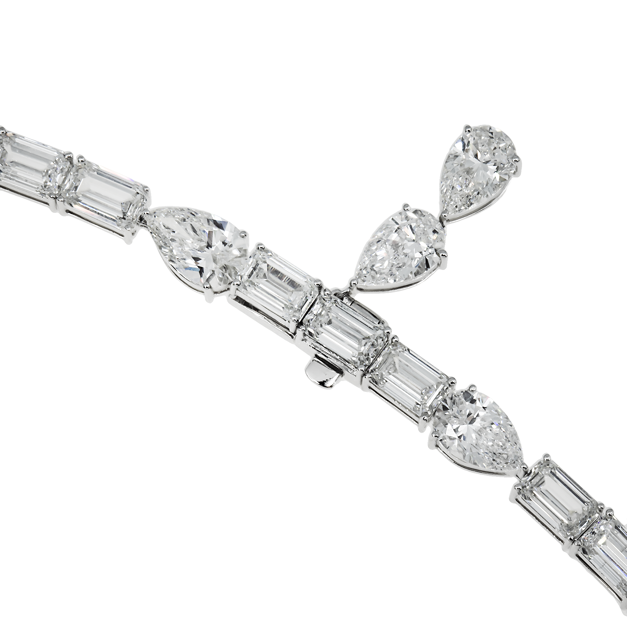 18K White Gold Emerald & Pear Cut Diamond Drop Necklace 48.35ct