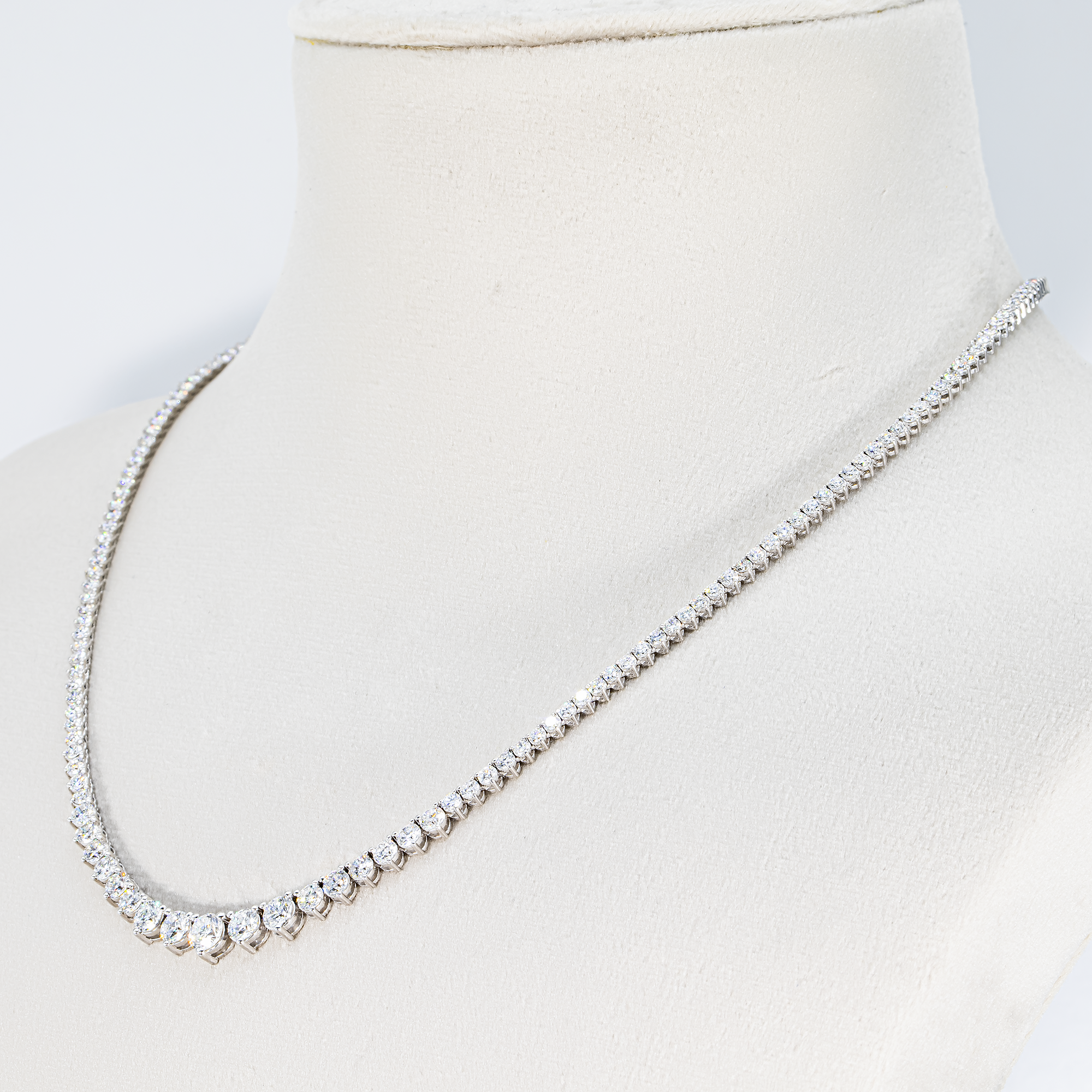 14K White Gold Round Diamond Tennis Chain 8.76ct