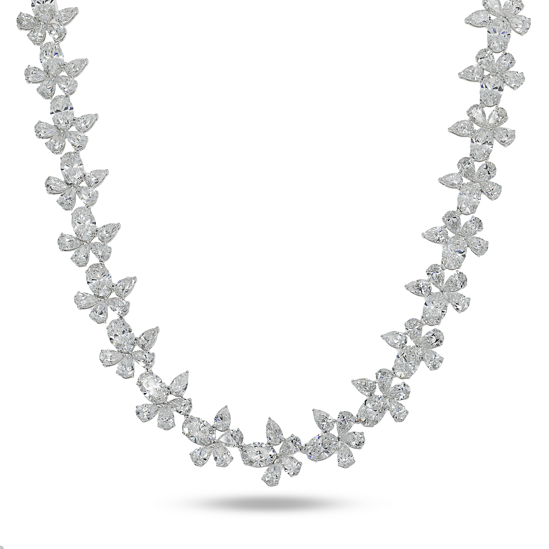 18K White Gold Oval & Pear Cut Diamond Blooming Flower Necklace 61.41ct