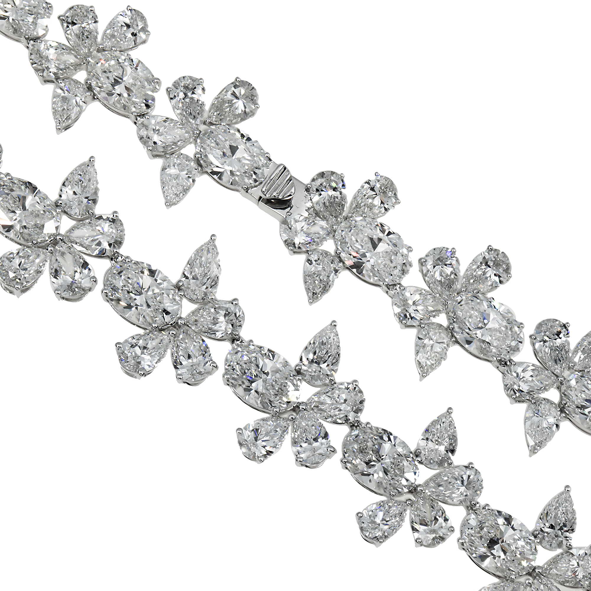 18K White Gold Oval & Pear Cut Diamond Blooming Flower Necklace 61.41ct