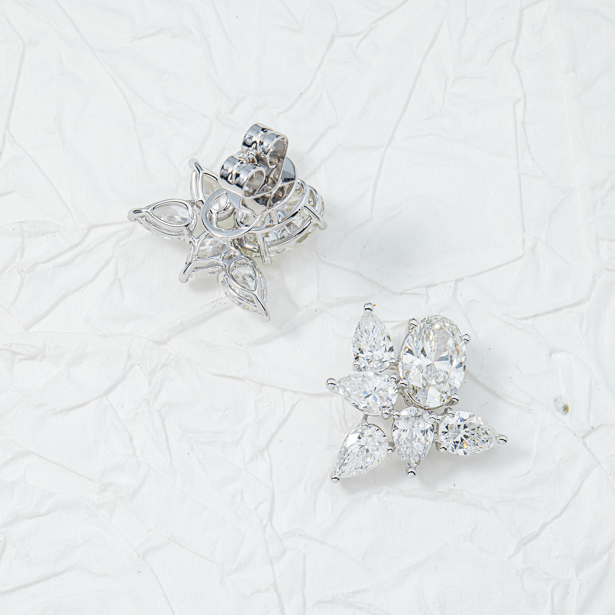 White Gold Oval & Pear Diamond Cluster Stud Earrings 5.25ctw