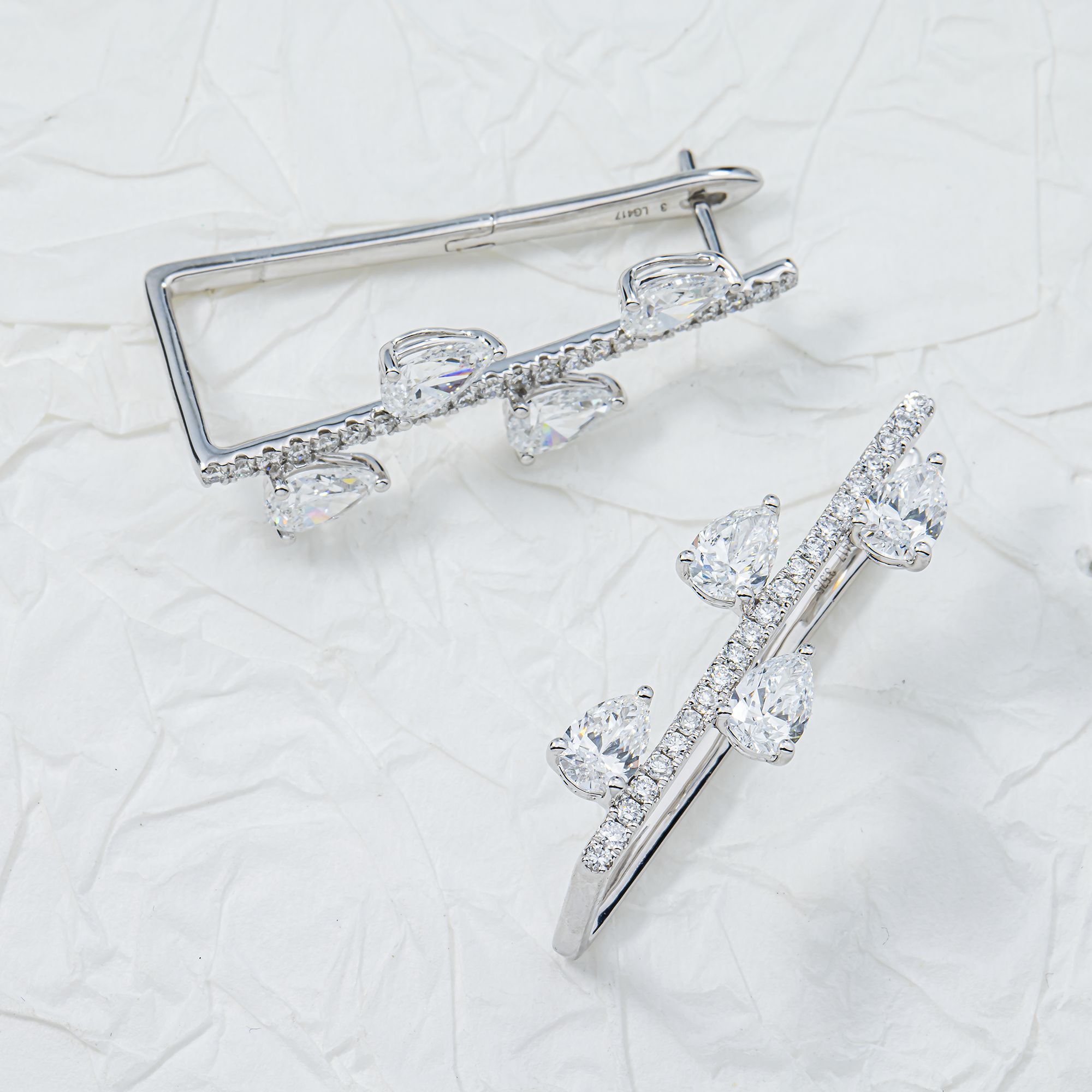 White Gold Pear & Round Diamond Drop Earring 4.15ctw