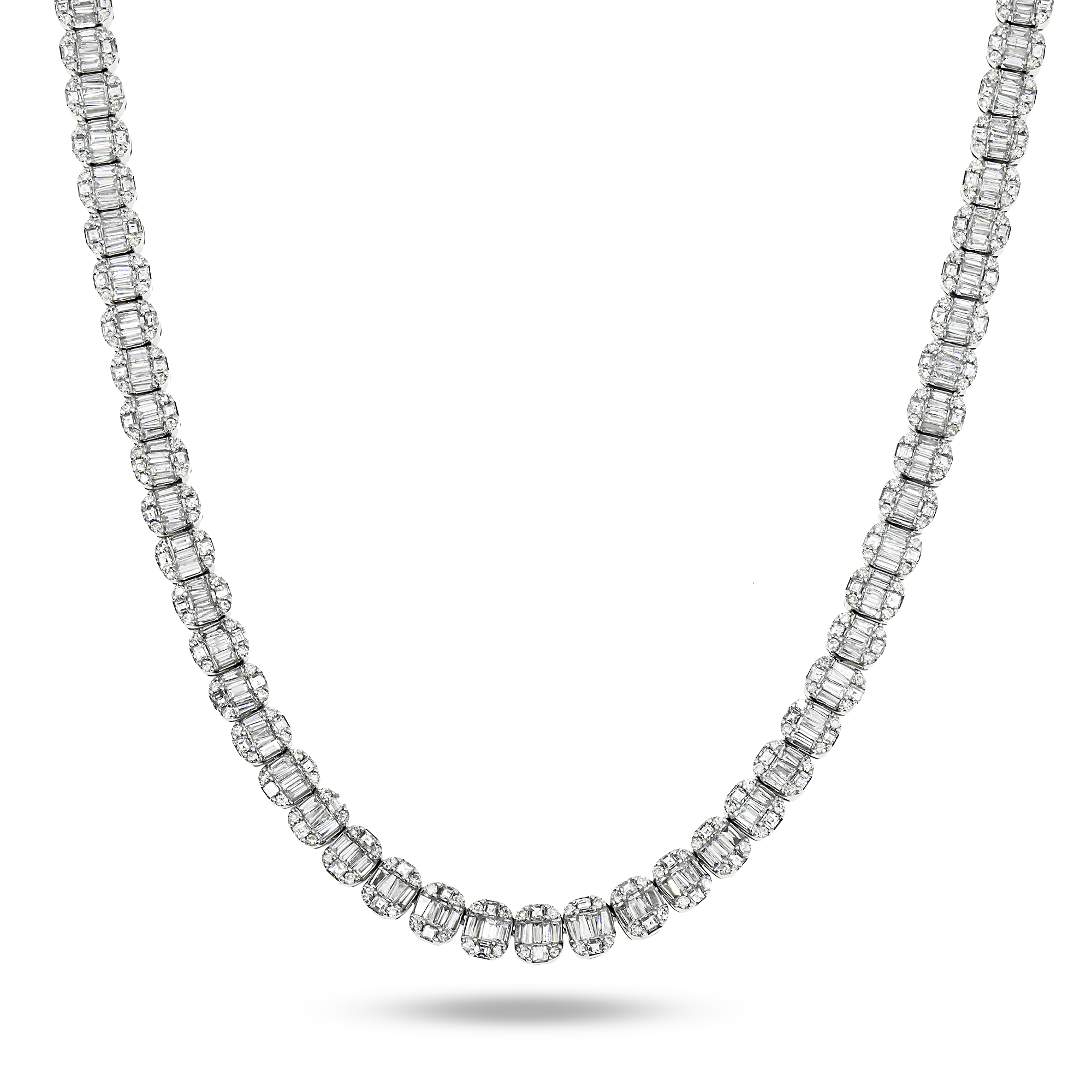 14K White Gold Round & Baguette Diamond Chain 19.13ct
