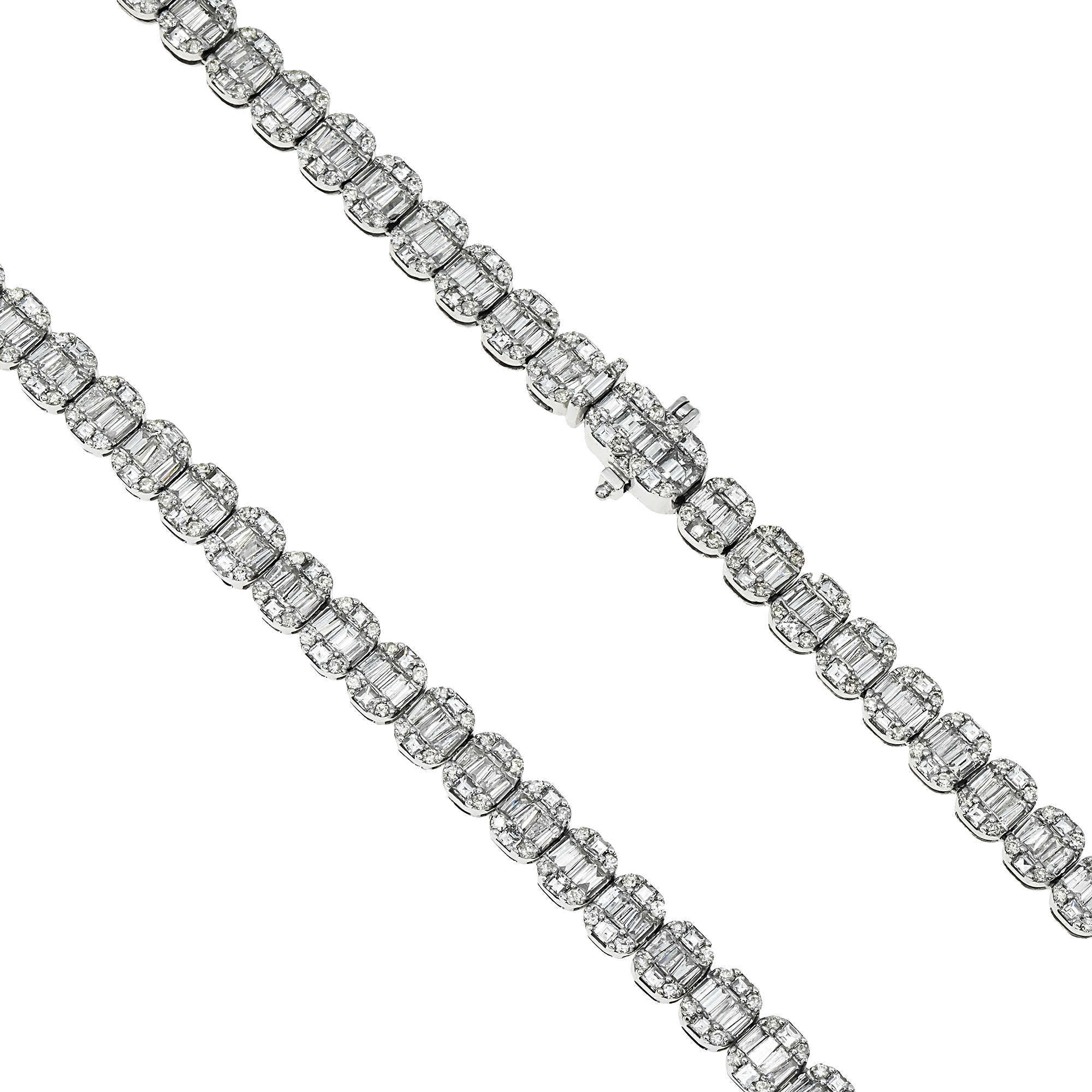 14K White Gold Round & Baguette Diamond Chain 19.13ct