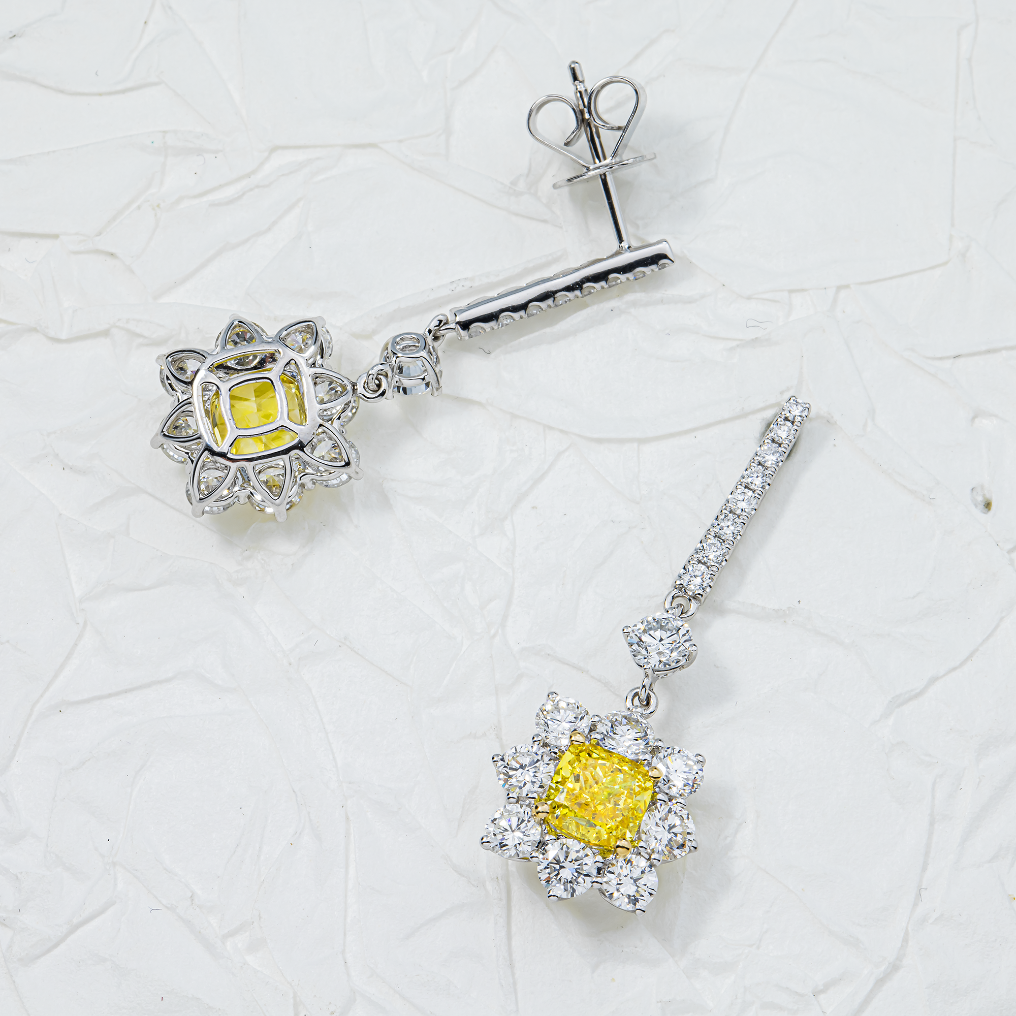 White Gold Fancy Yellow & White Diamond Drop Earrings 4.55ctw