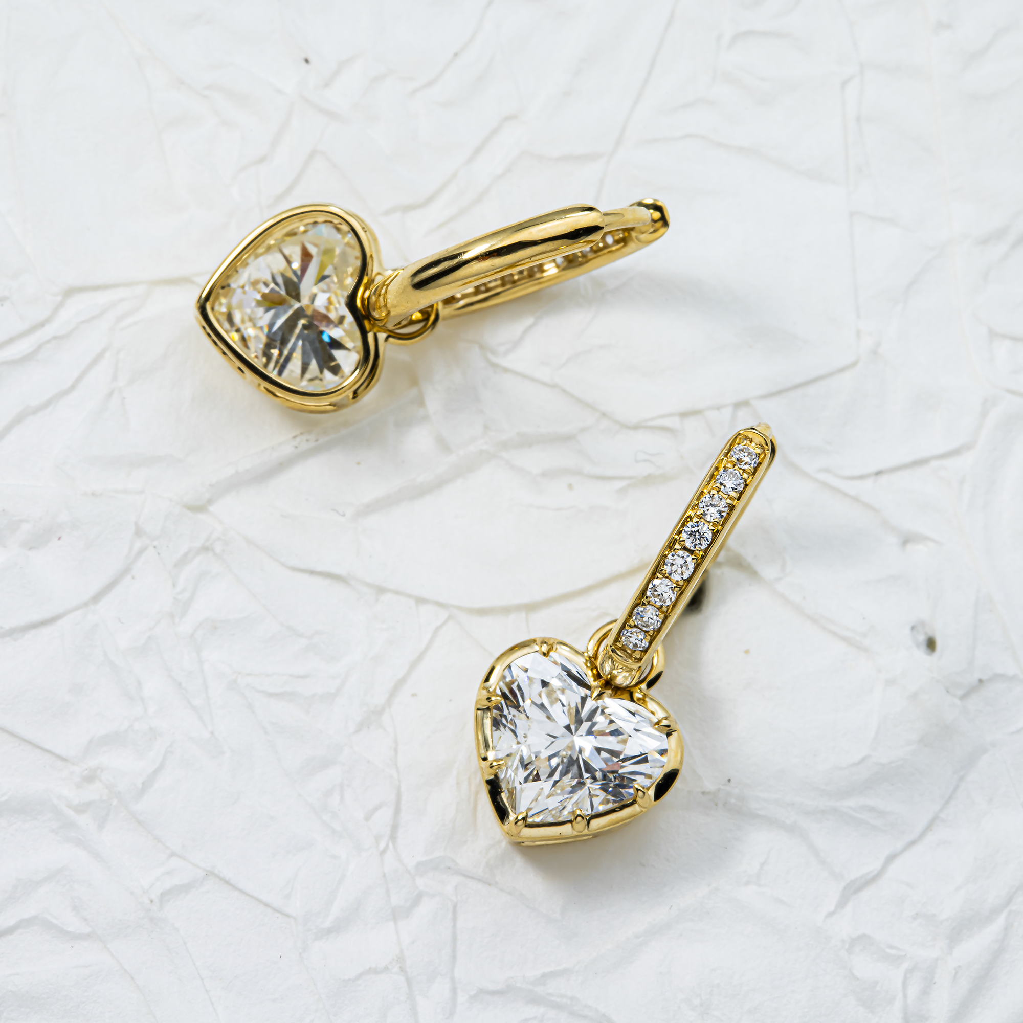 Yellow Gold Heart & Diamond Hoop Earrings 4.34ctw