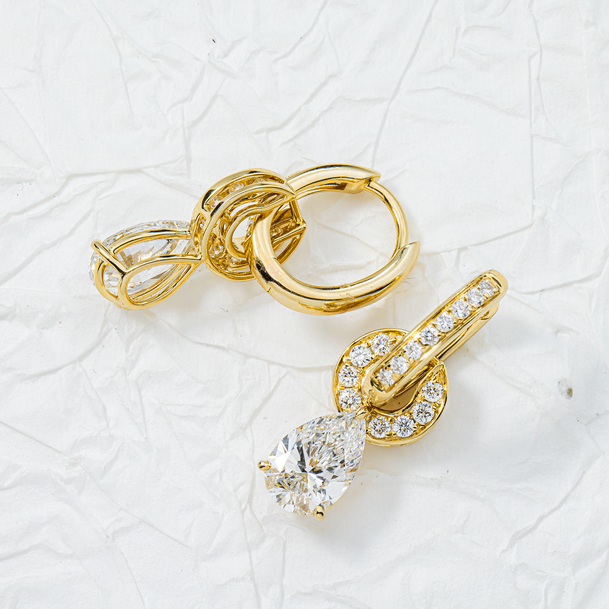Yellow Gold Pear & Round Diamond Drop Earrings 3.75ctw