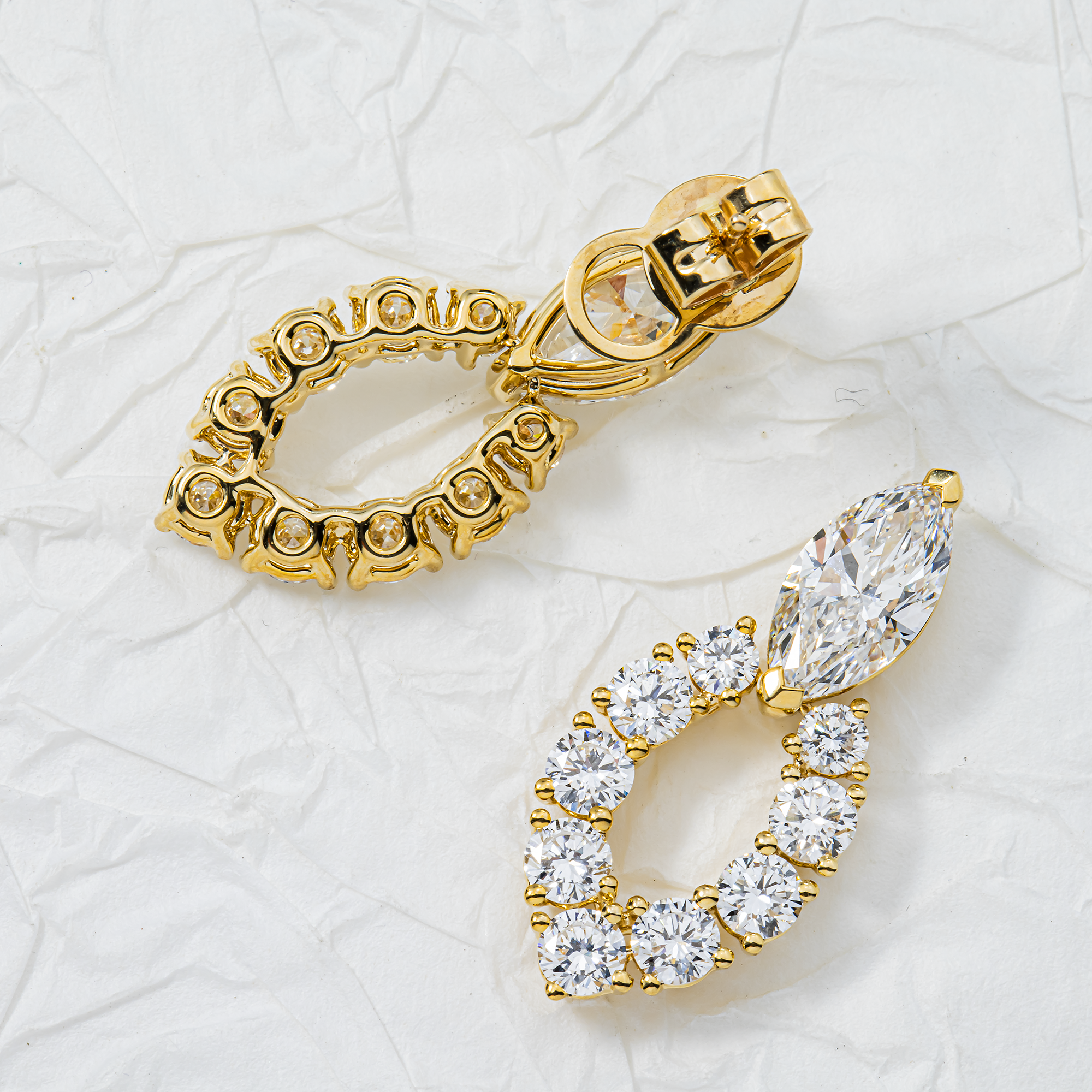 Yellow Gold Marquise & Round Diamond Drop Earrings 6.14ctw