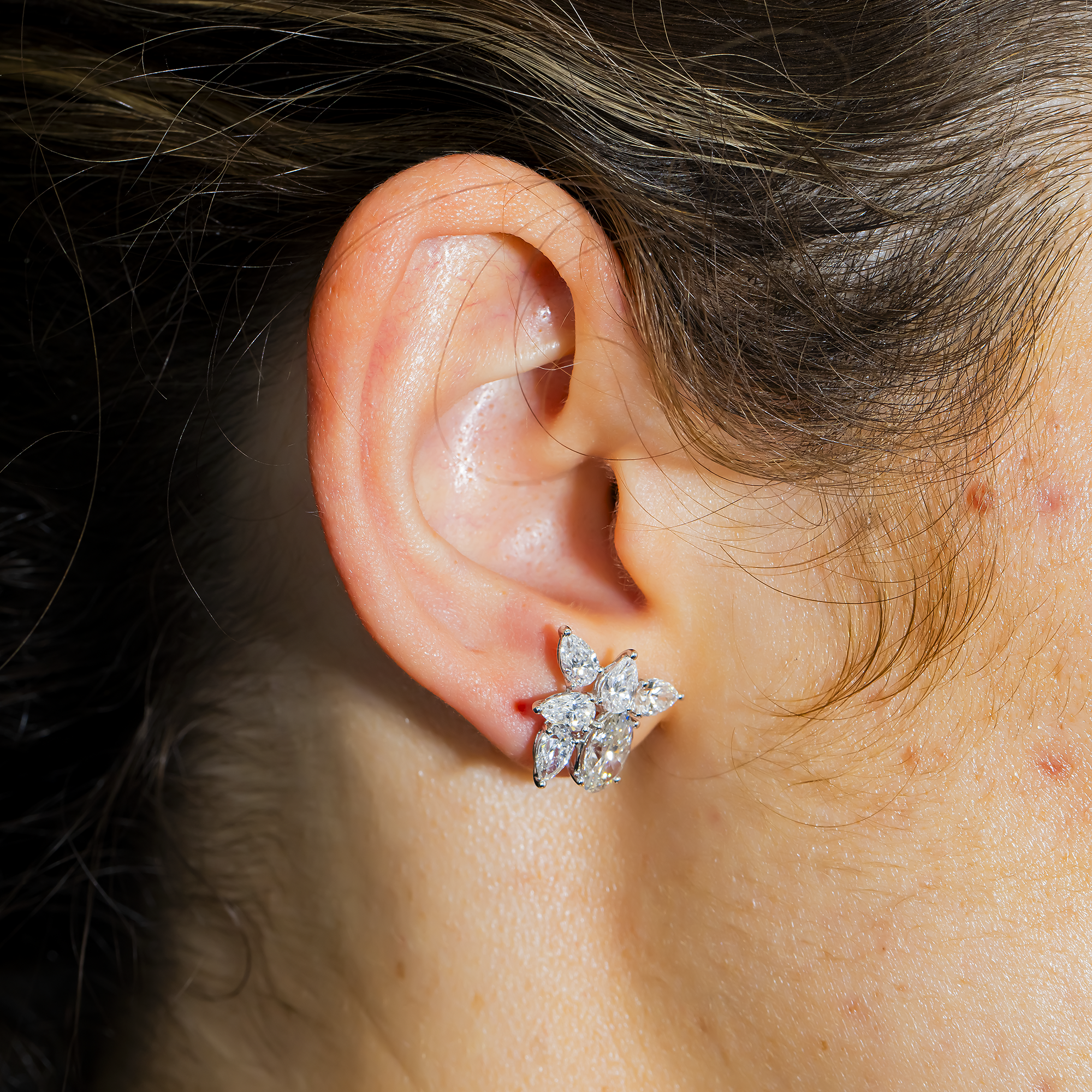 White Gold Oval & Pear Diamond Cluster Stud Earrings 5.25ctw