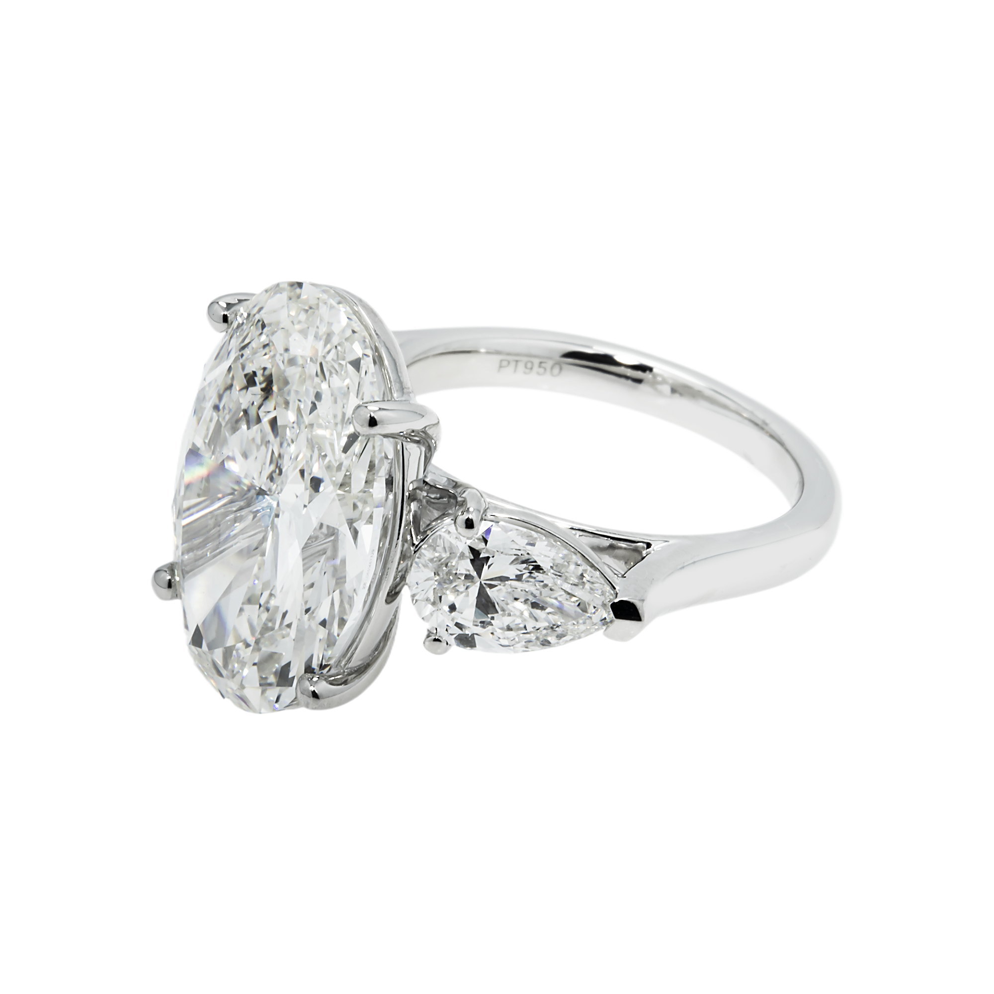 Platinum 10.02ct Oval Cut Triple Diamond Engagement Ring 12.07ctw