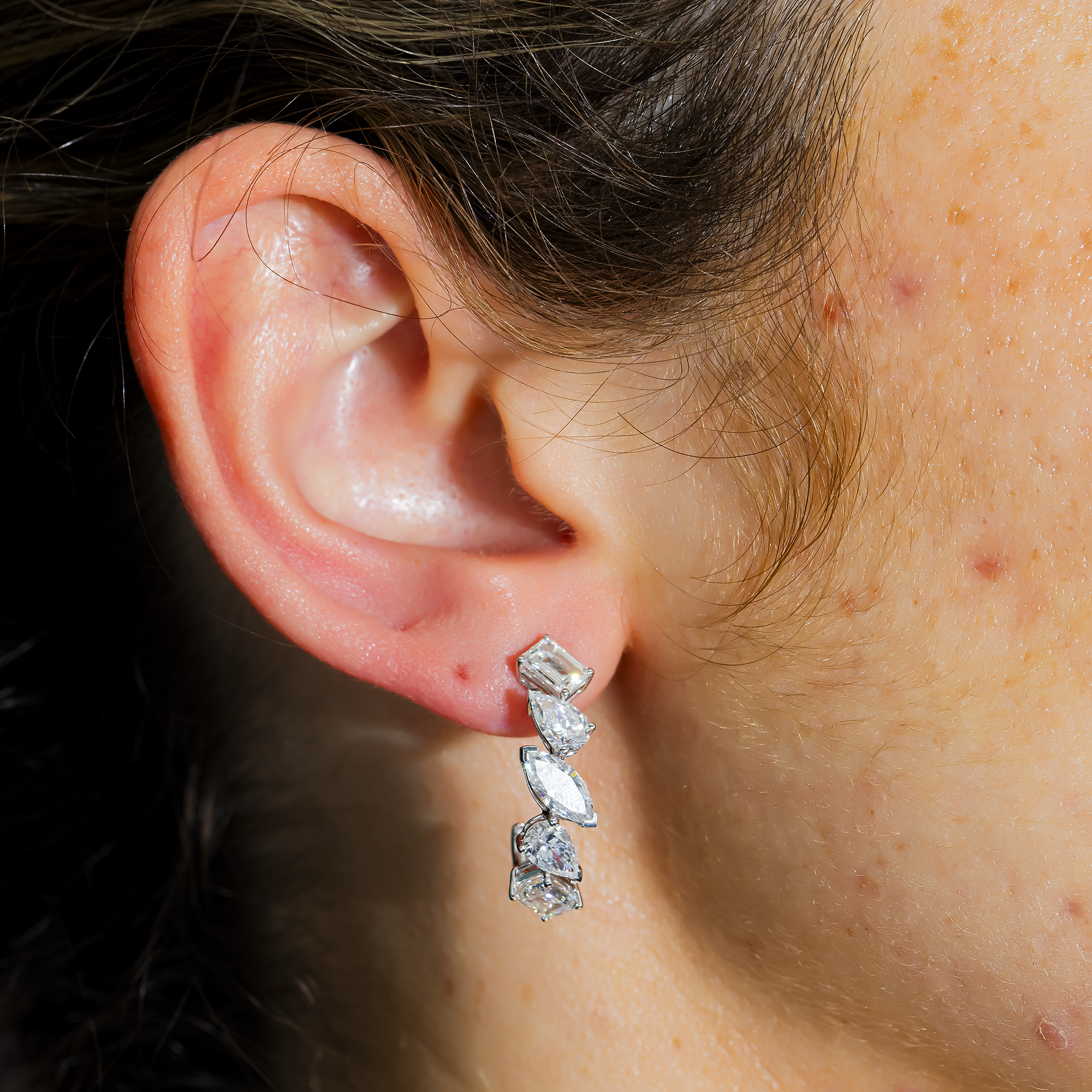 White Gold Multi Shape Diamond Drop Earrings 5.21ctw