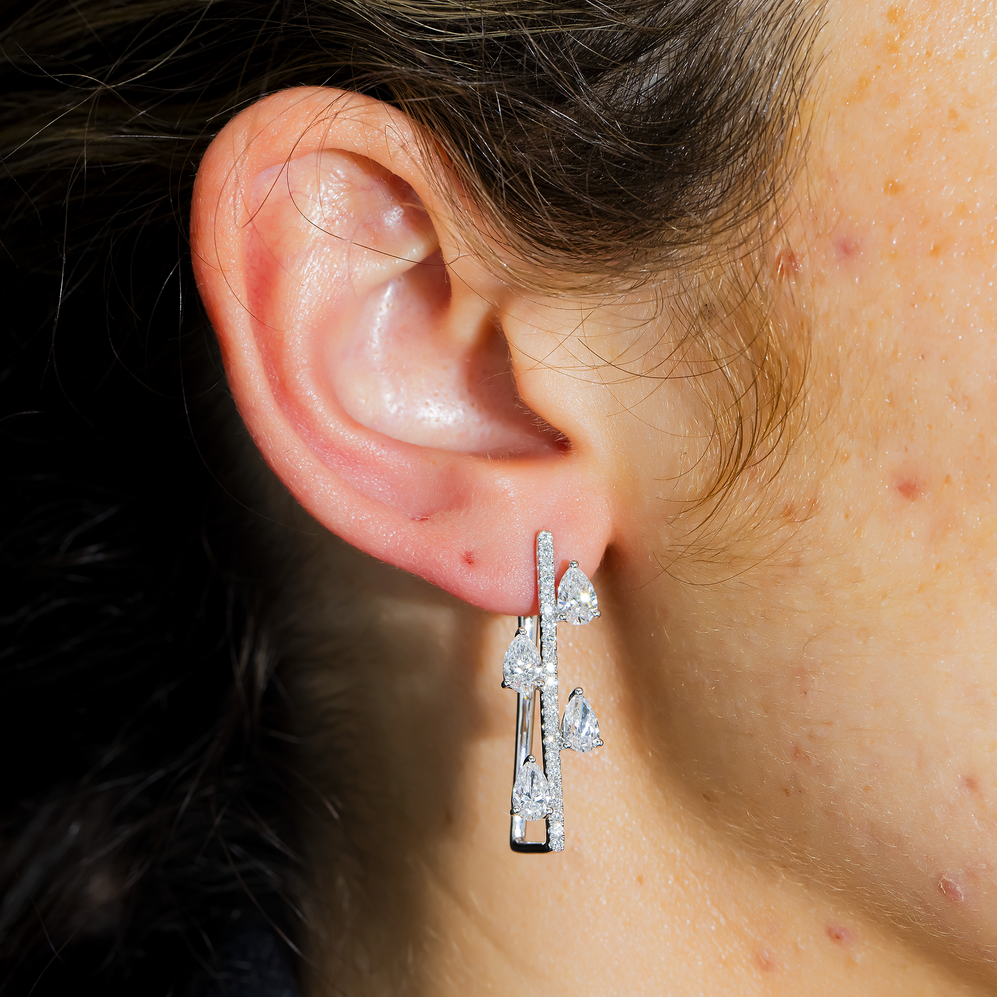 White Gold Pear & Round Diamond Drop Earring 4.15ctw