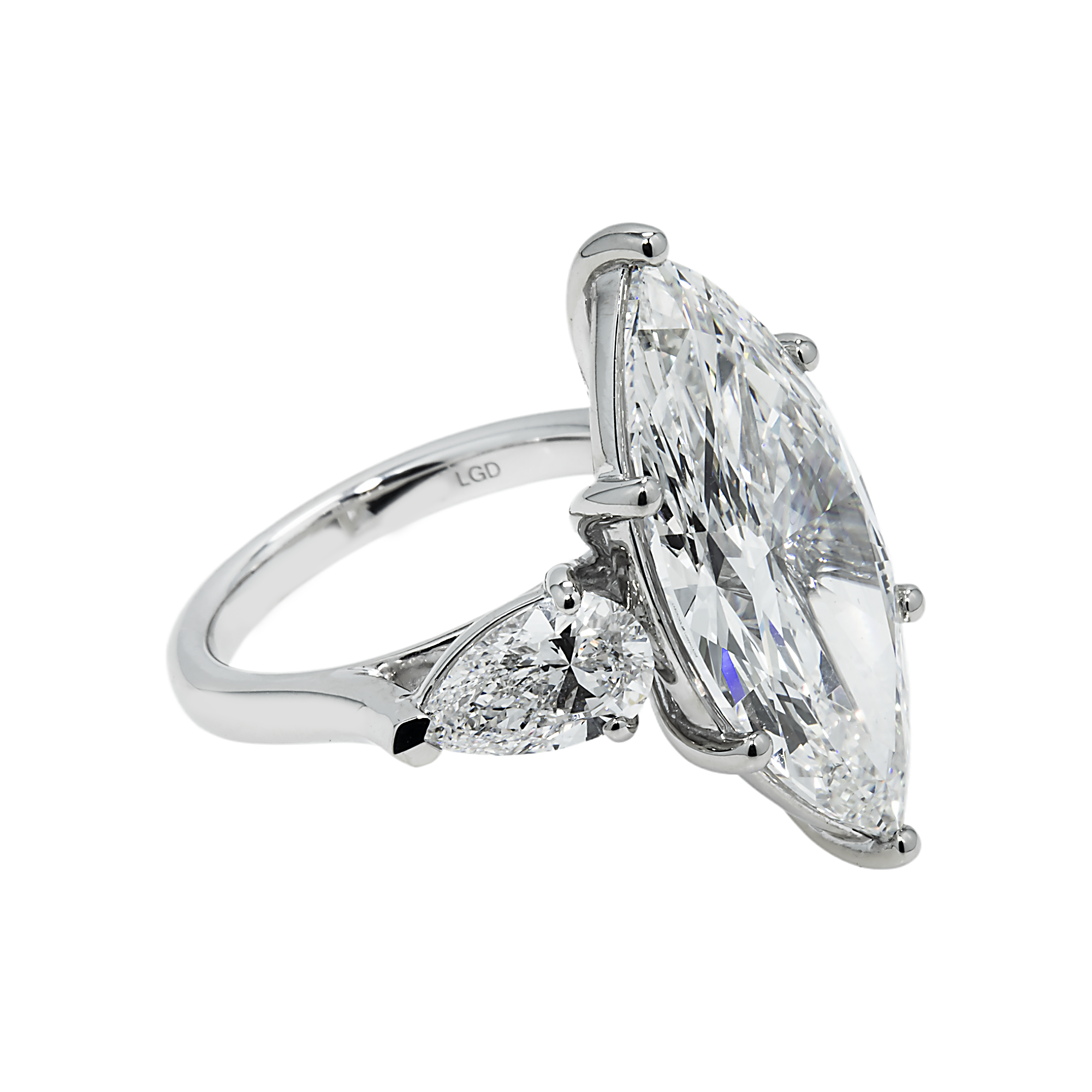 Platinum 10.17ct Marquise & Pear Cut Triple Diamond Engagement Ring 12.25ctw