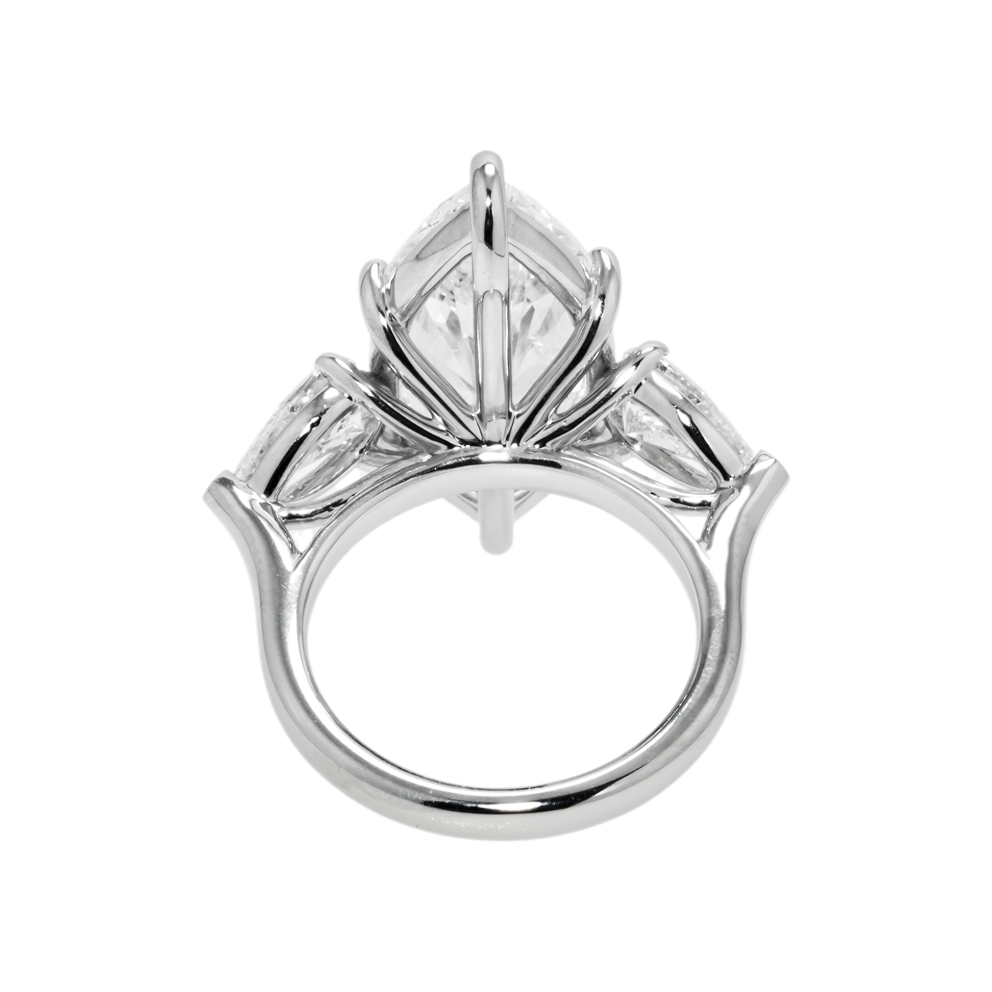 Platinum 10.17ct Marquise & Pear Cut Triple Diamond Engagement Ring 12.25ctw