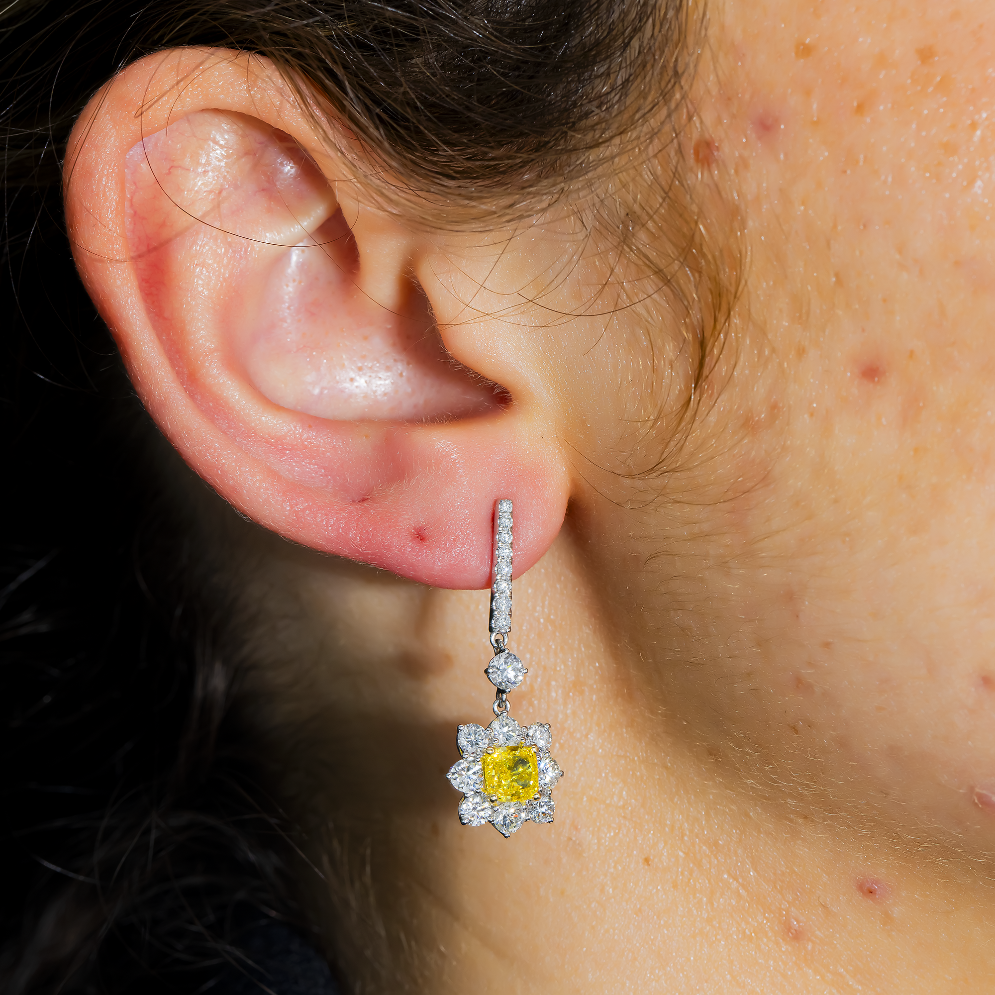 White Gold Fancy Yellow & White Diamond Drop Earrings 4.55ctw