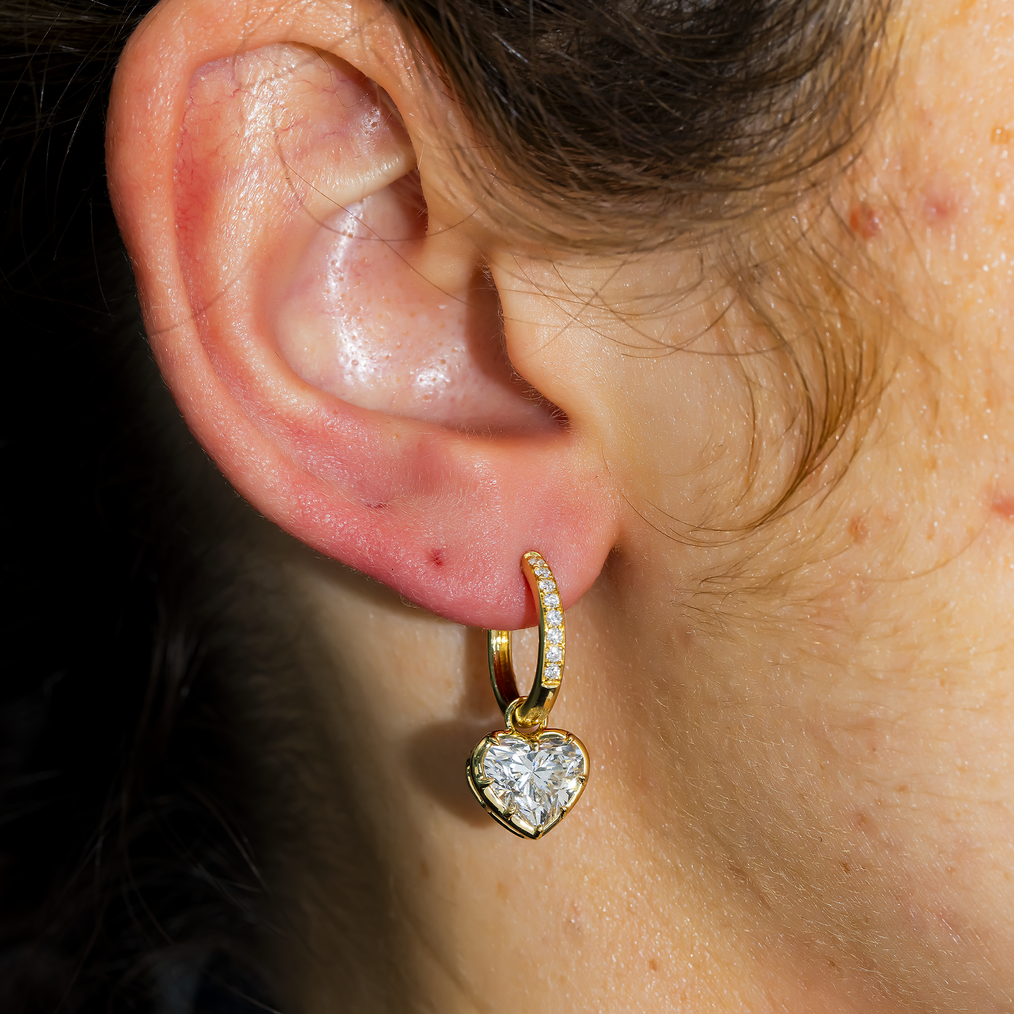 Yellow Gold Heart & Diamond Hoop Earrings 4.34ctw
