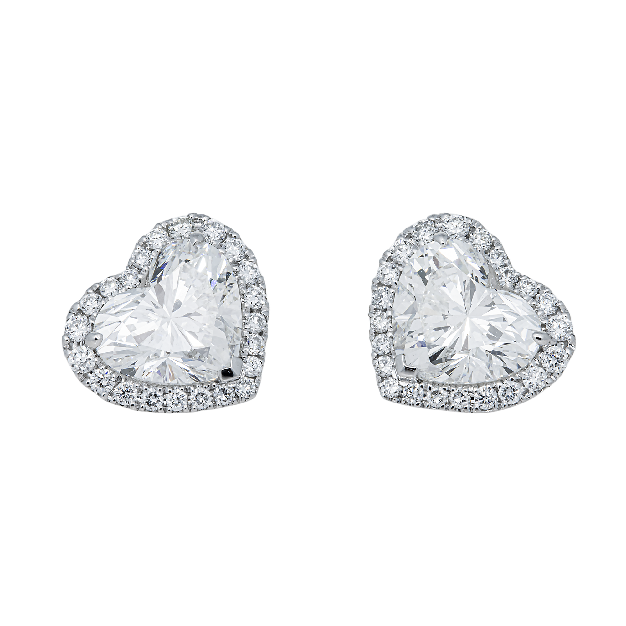 White Gold Heart & Round Diamond Stud Earrings 6.74ctw
