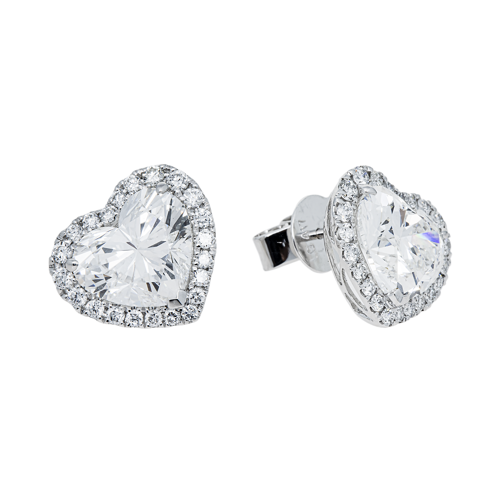White Gold Heart & Round Diamond Stud Earrings 6.74ctw