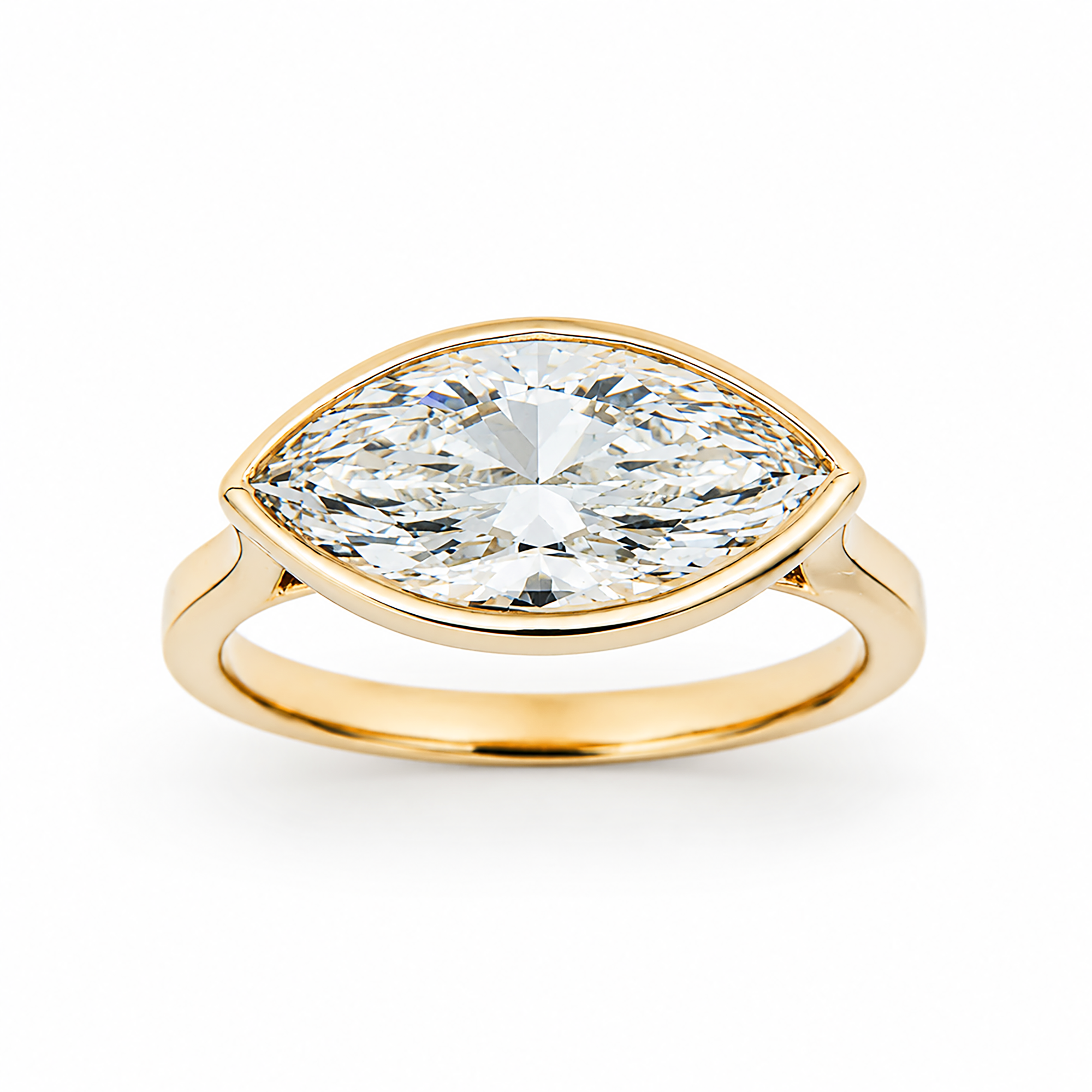 14K Yellow Gold Solitaire Horizontal Marquise Diamond Ring 3.08ct