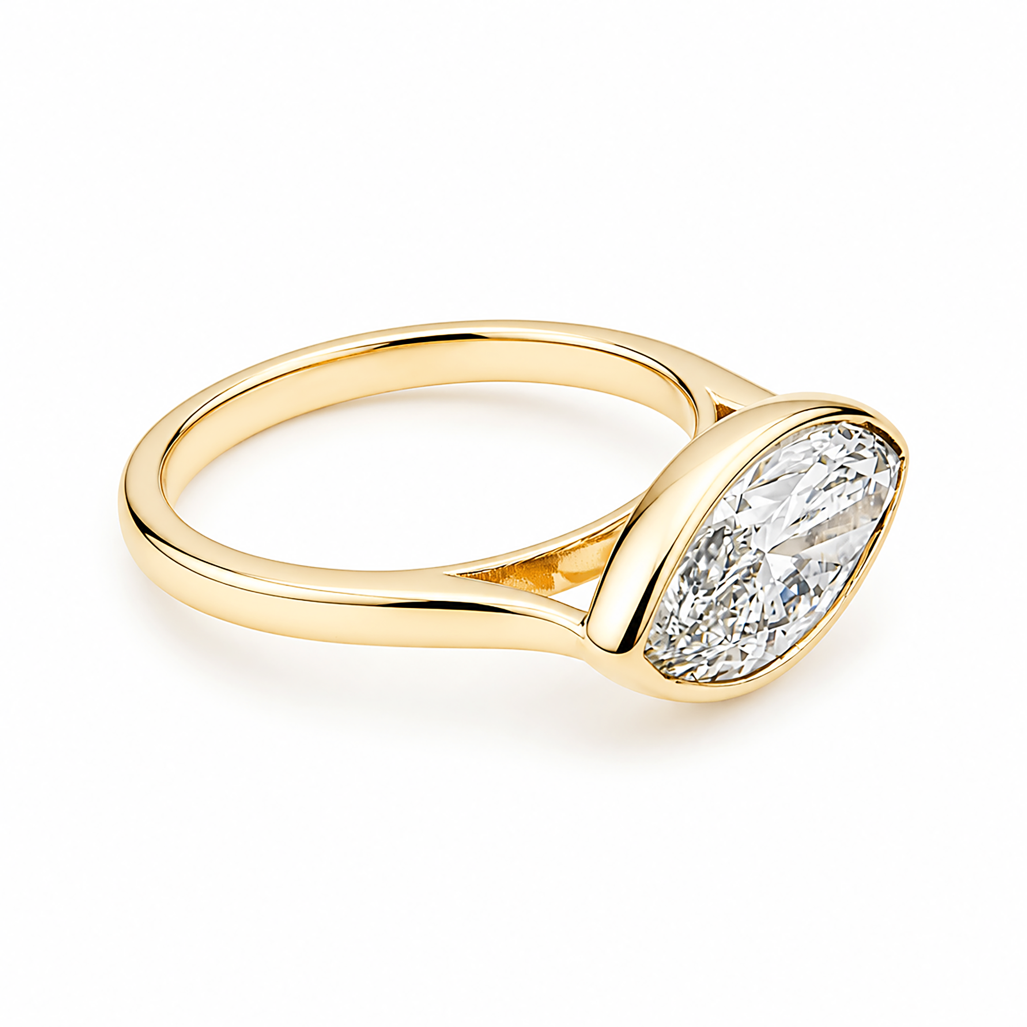 14K Yellow Gold Solitaire Horizontal Marquise Diamond Ring 3.08ct