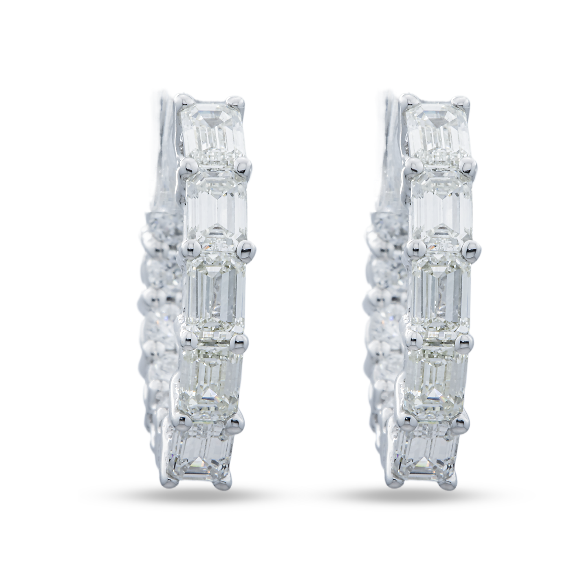White Gold Emerald & Round Diamond Inside Out Hoop Earrings 1.30ctw