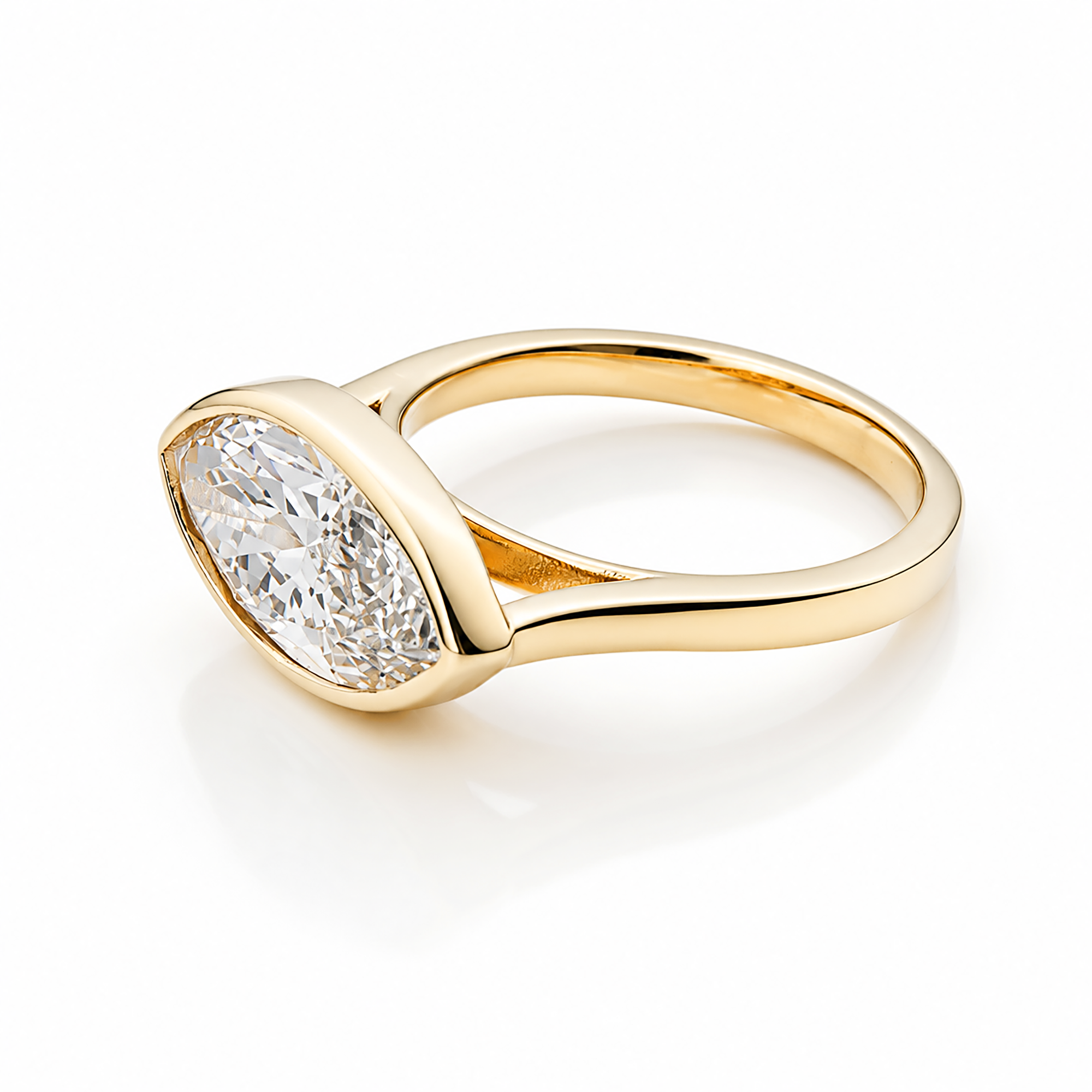 14K Yellow Gold Solitaire Horizontal Marquise Diamond Ring 3.08ct