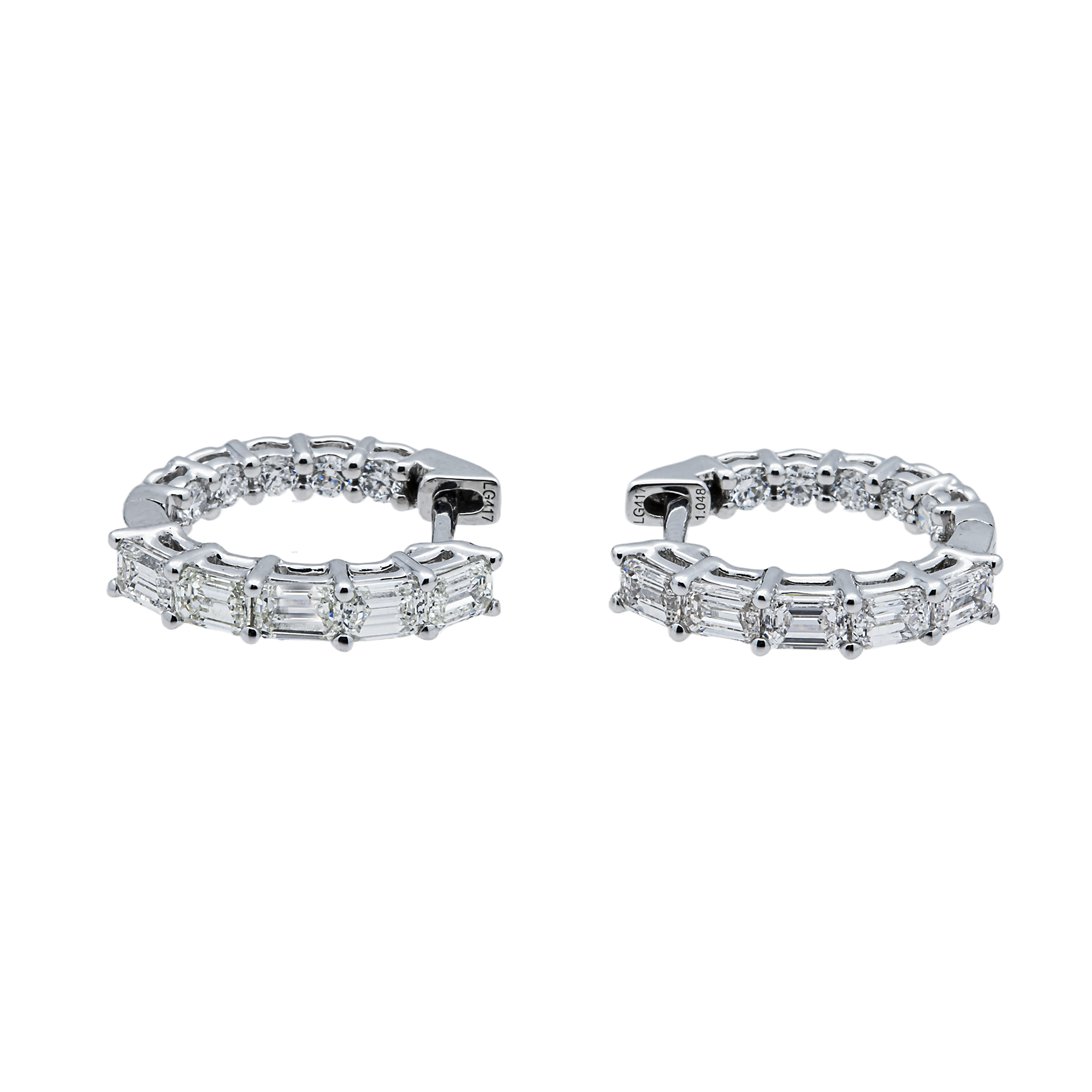 White Gold Emerald & Round Diamond Inside Out Hoop Earrings 1.30ctw