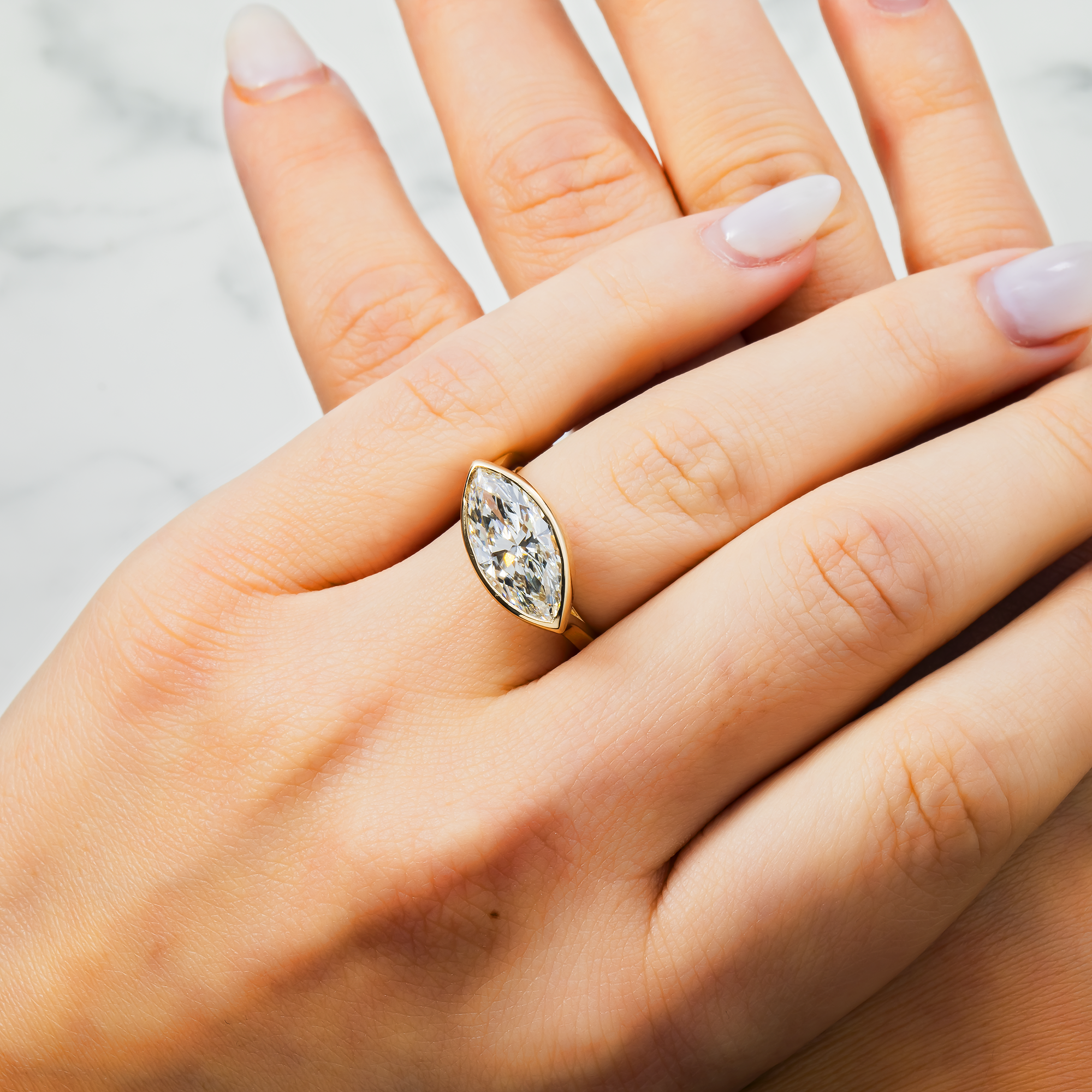 14K Yellow Gold Solitaire Horizontal Marquise Diamond Ring 3.08ct