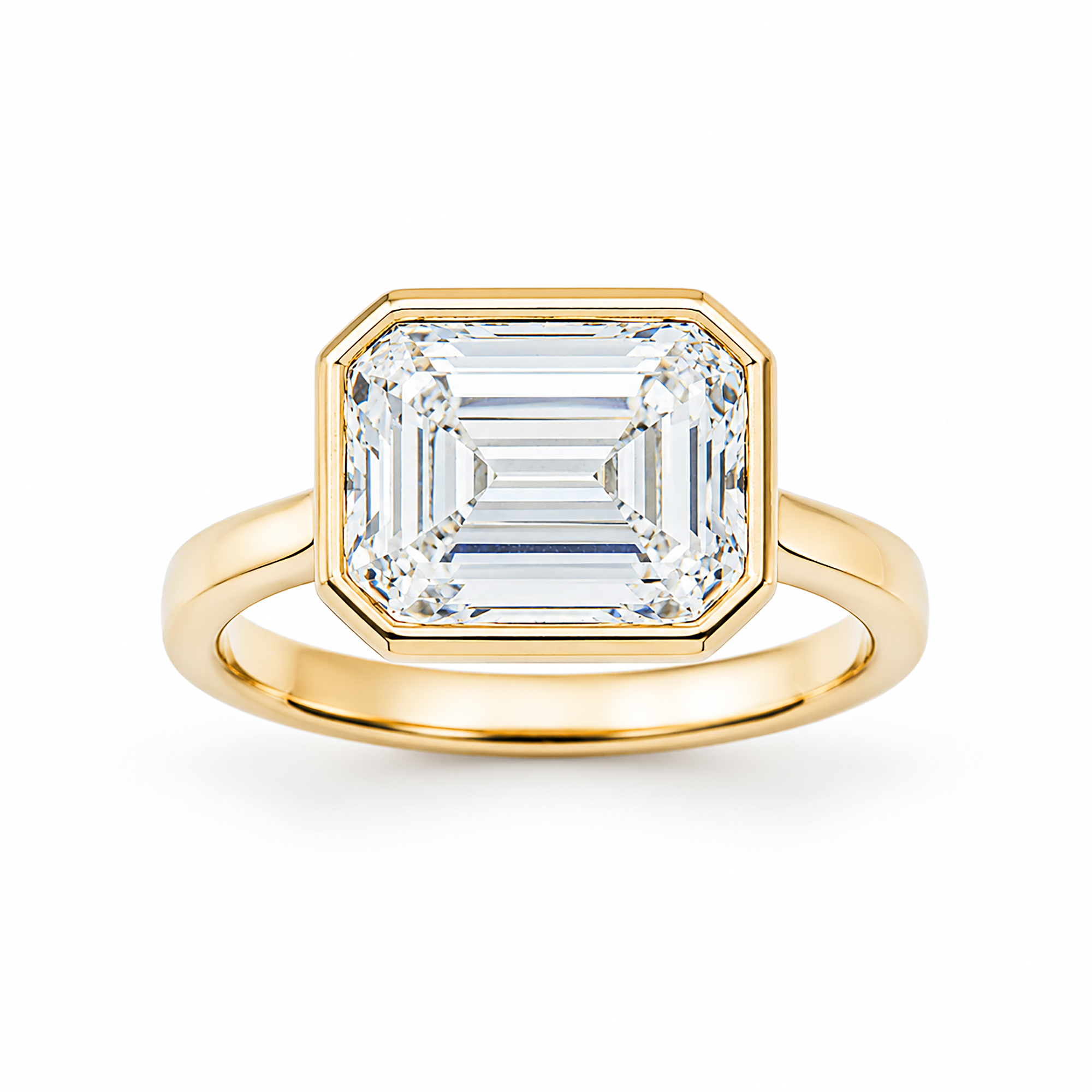 14K Yellow Gold Solitaire Horizontal Emerald Diamond Ring 5.08ct