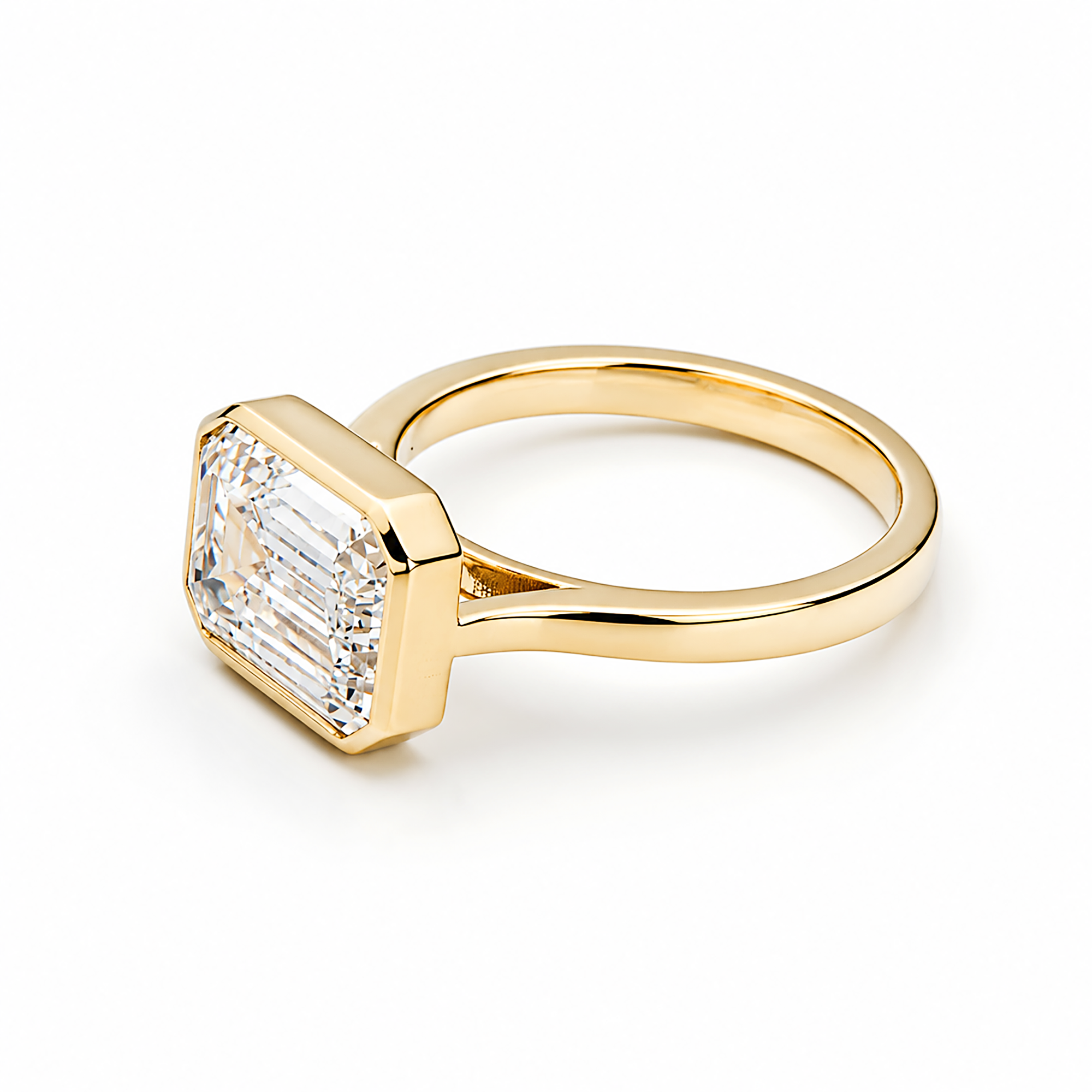 14K Yellow Gold Solitaire Horizontal Emerald Diamond Ring 5.08ct
