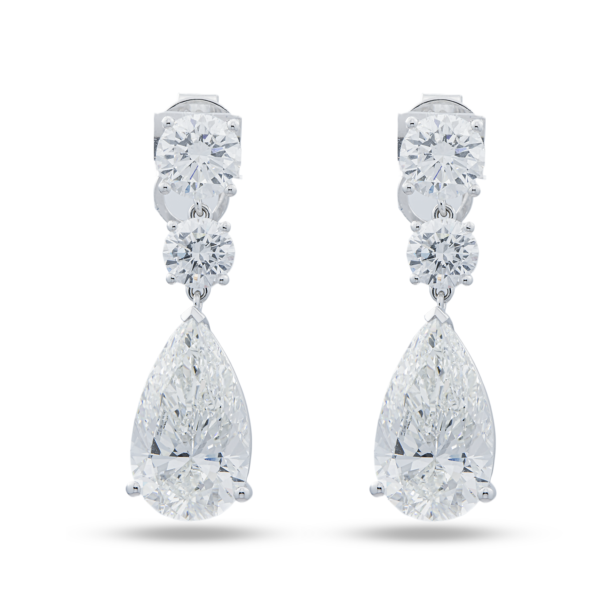 IGI 18K White Gold Round & Pear Diamond Drop Earrings 11.96ctw