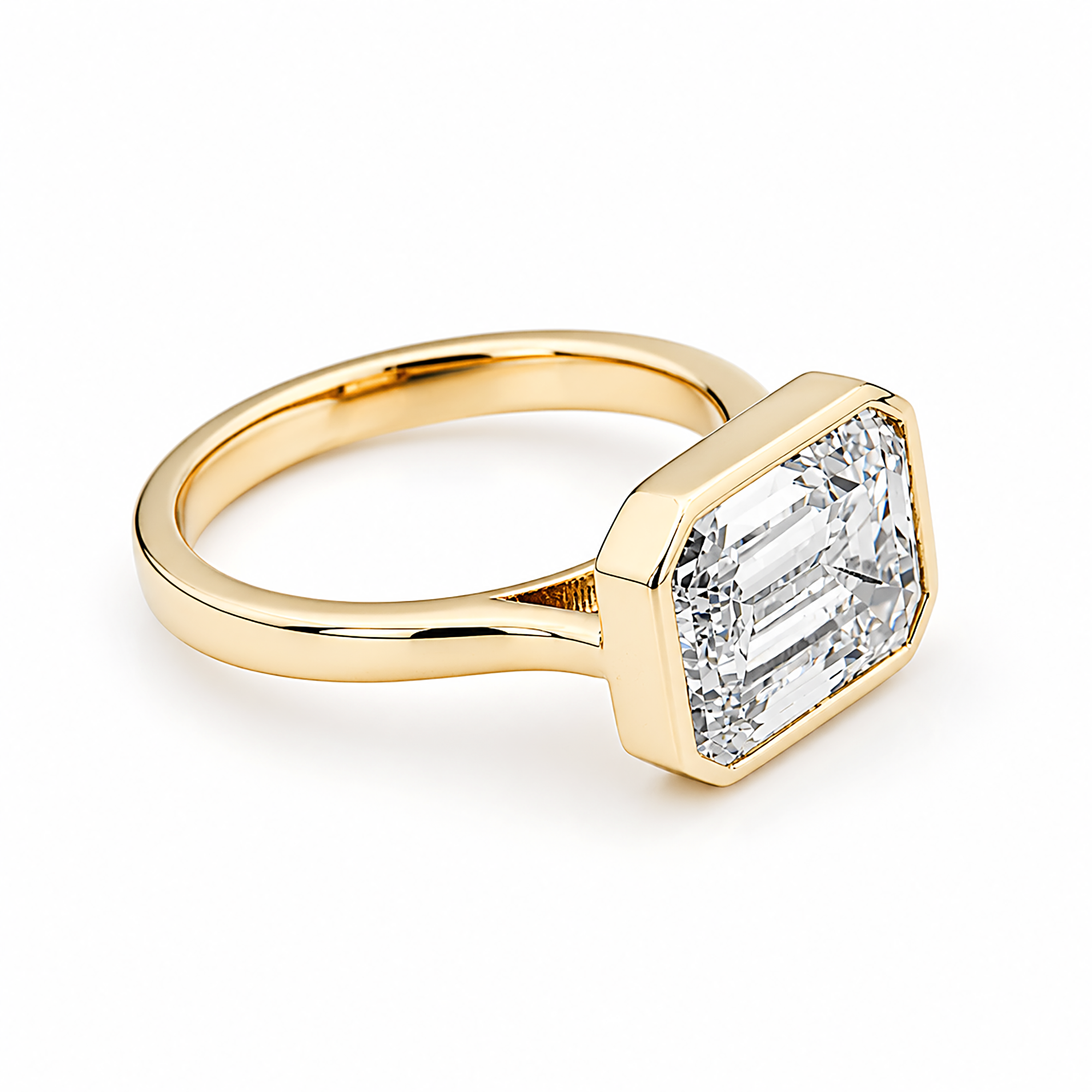 14K Yellow Gold Solitaire Horizontal Emerald Diamond Ring 5.08ct