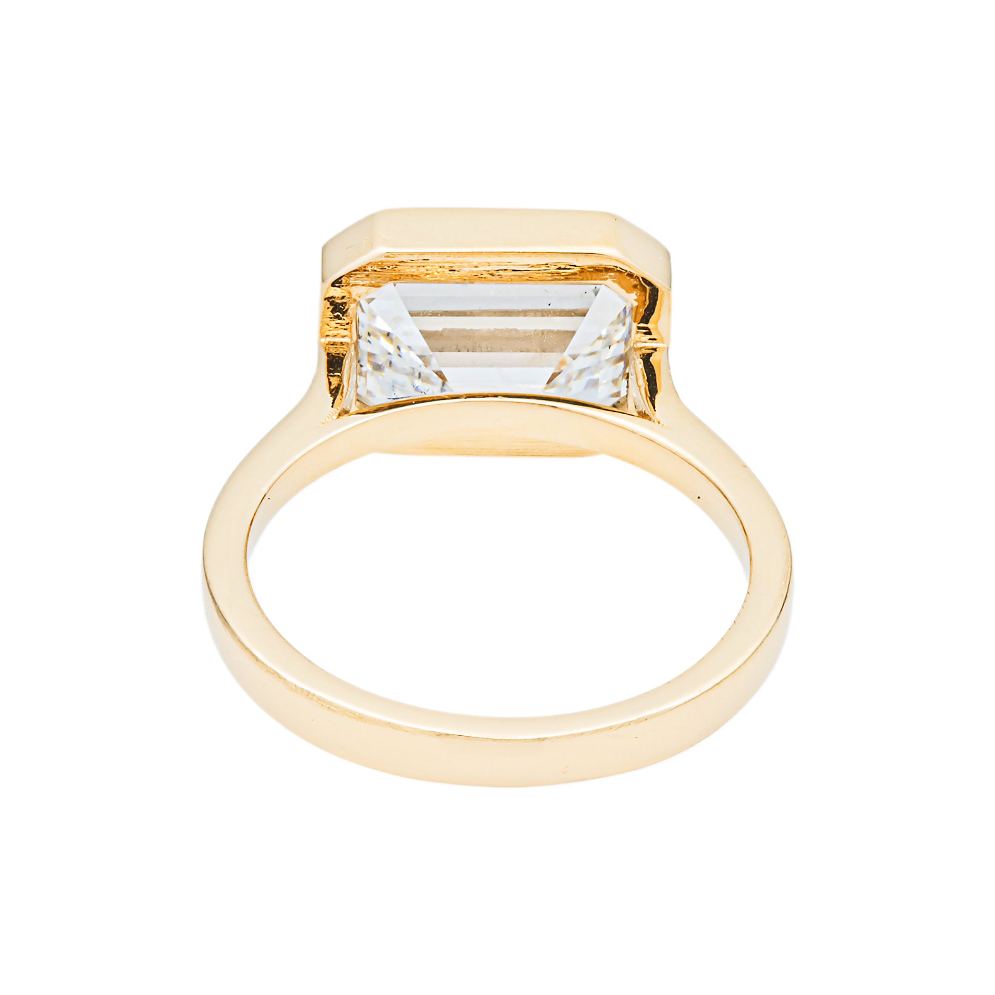 14K Yellow Gold Solitaire Horizontal Emerald Diamond Ring 5.08ct