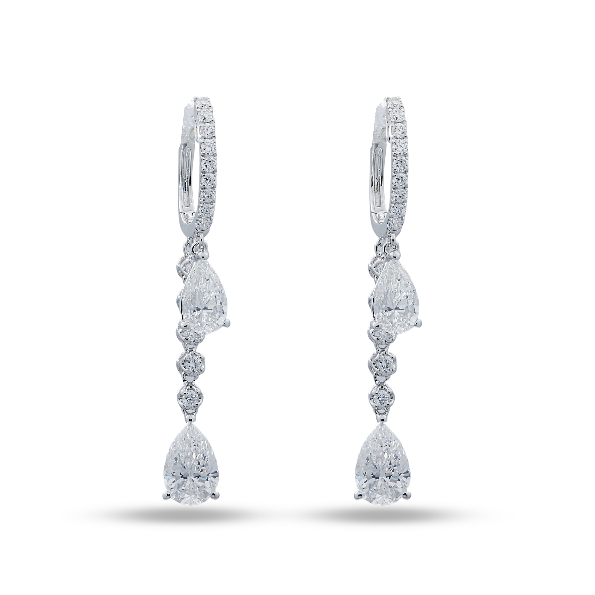 White Gold Pear & Round Diamond Drop Earrings 3.01ctw