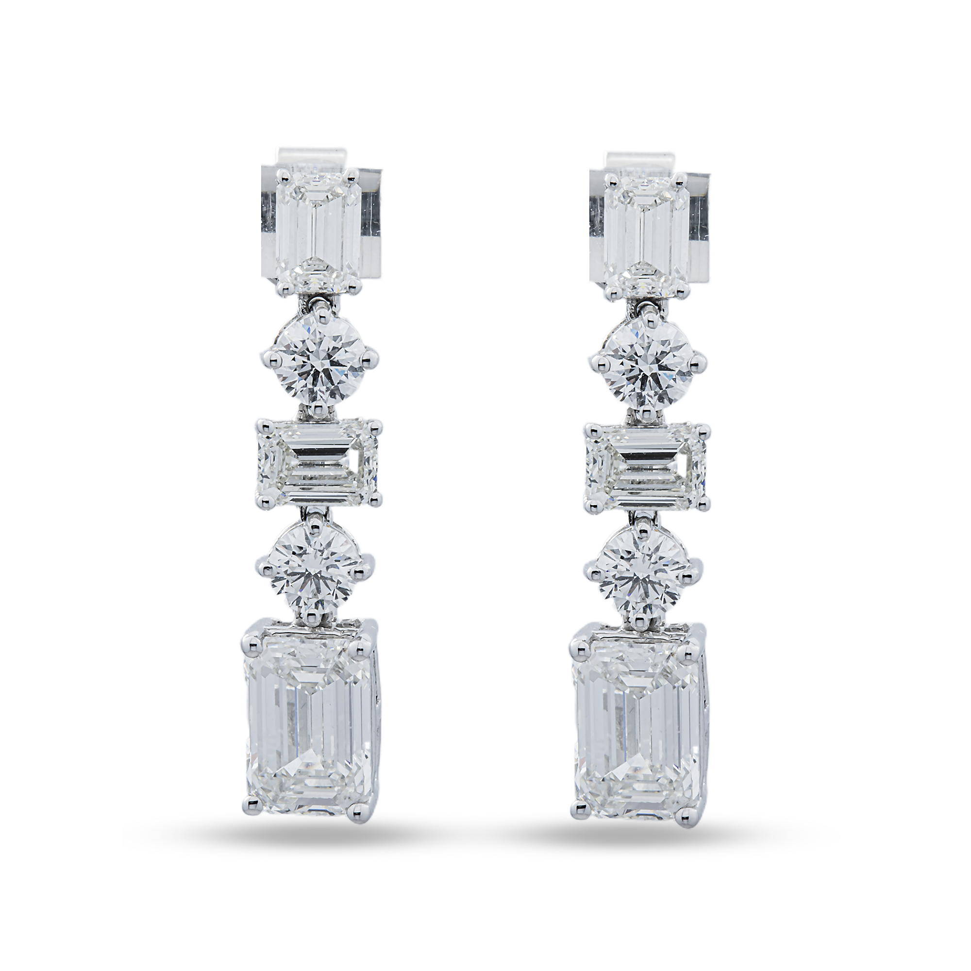 White Gold Emerald & Round Diamond Drop Earrings 5.70ctw