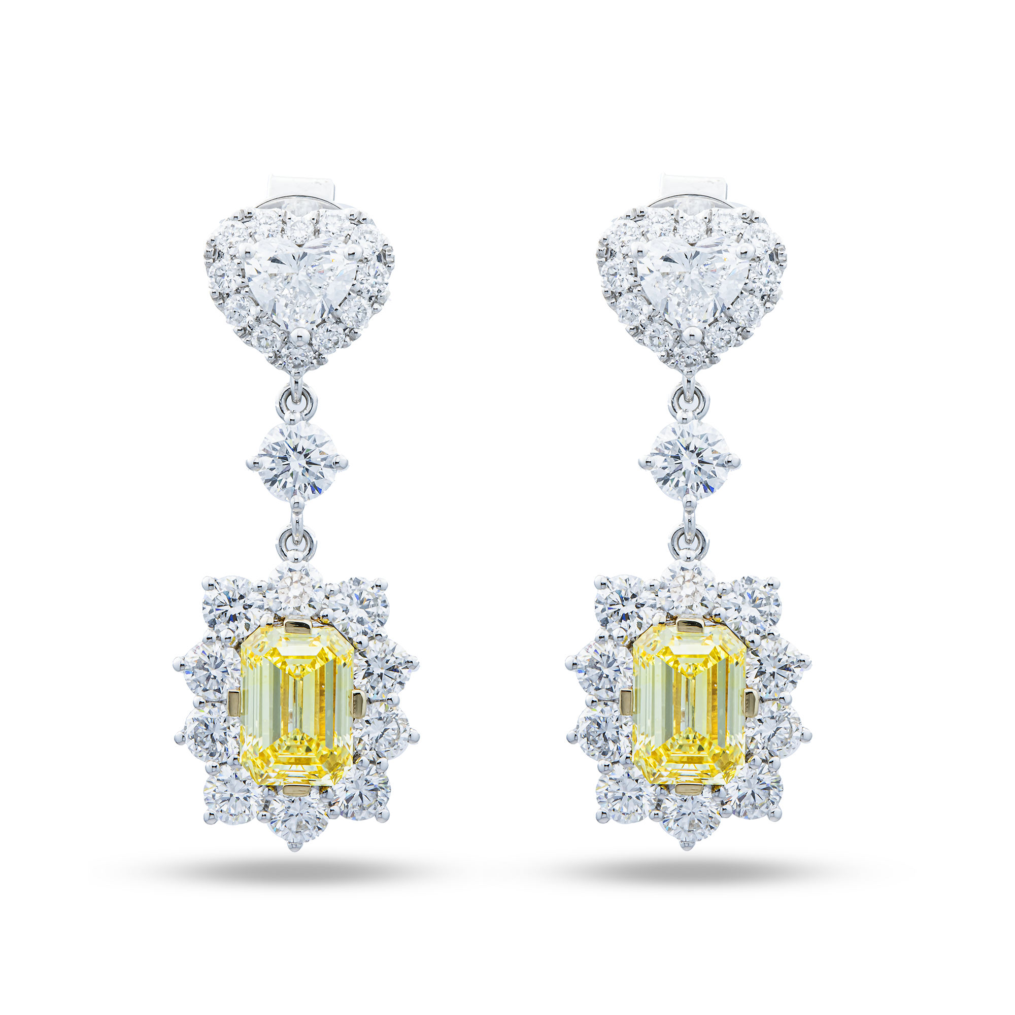 White Gold Multi Shape Fancy Yellow & White Diamond Drop Earrings 4.95ctw