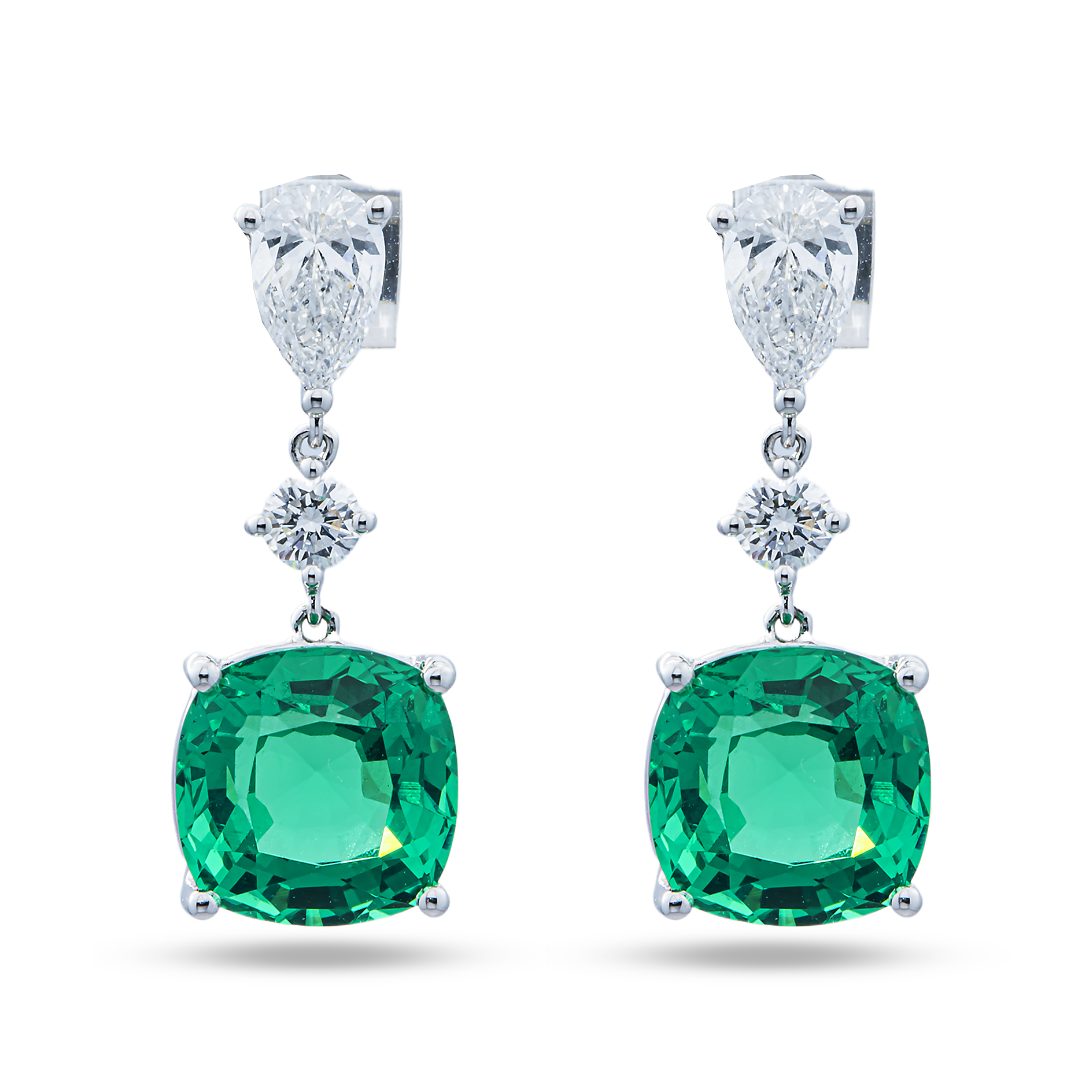 White Gold Emerald & Diamond Drop Earrings 5.57ctw