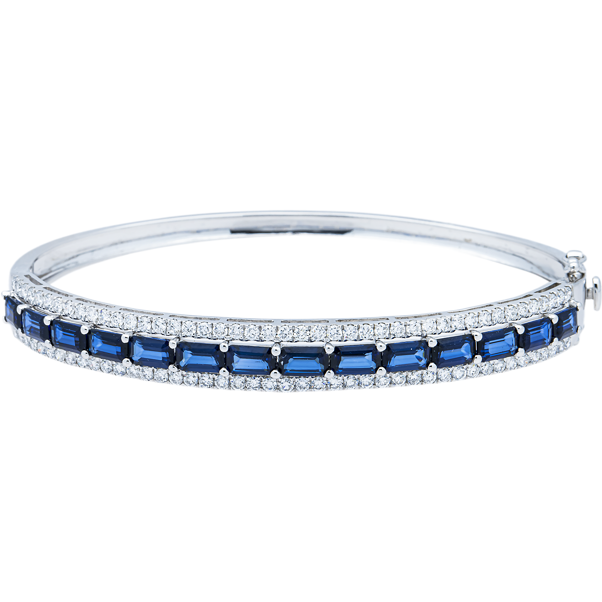 White Gold Sapphire & Diamond Triple Row Bangle Bracelet 5.75ctw