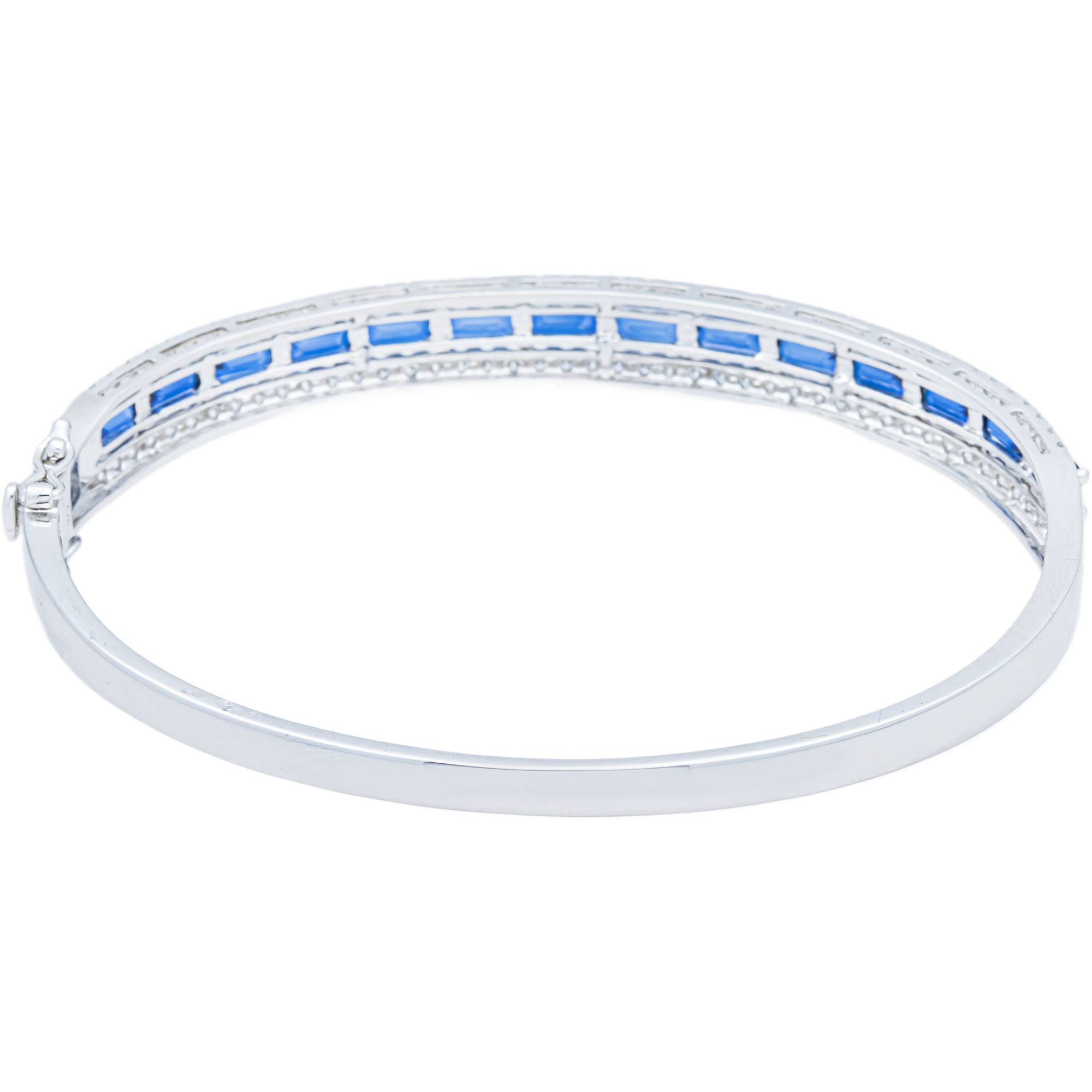 White Gold Sapphire & Diamond Triple Row Bangle Bracelet 5.75ctw