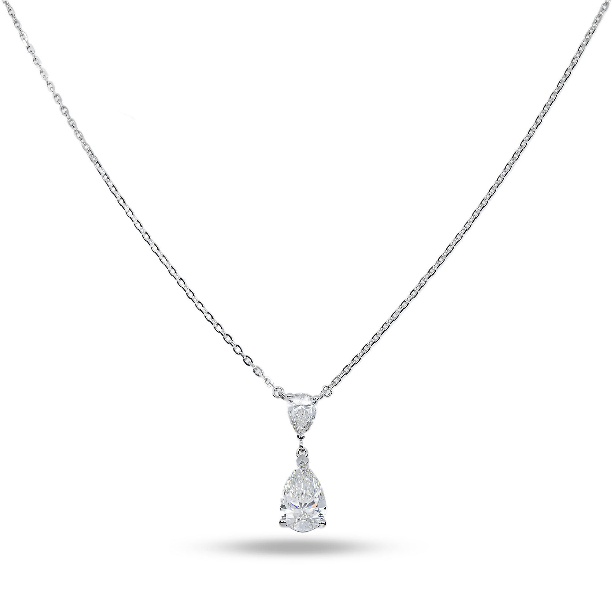 IGI 18K White Gold Pear Diamond Drop Necklace 1.90ct
