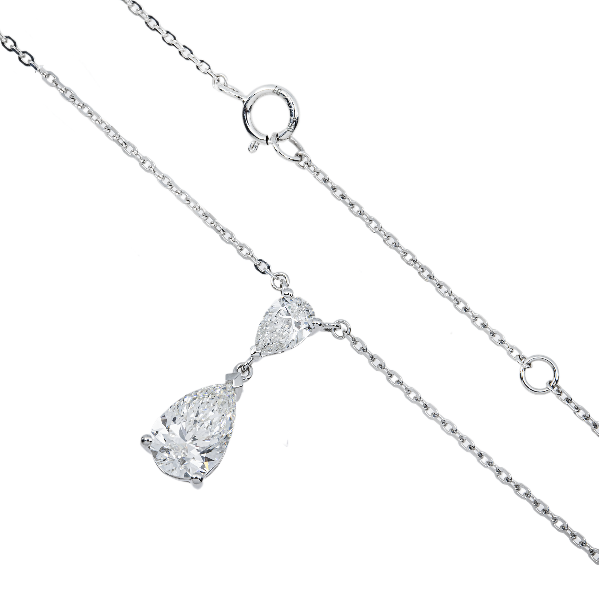 IGI 18K White Gold Pear Diamond Drop Necklace 1.90ct
