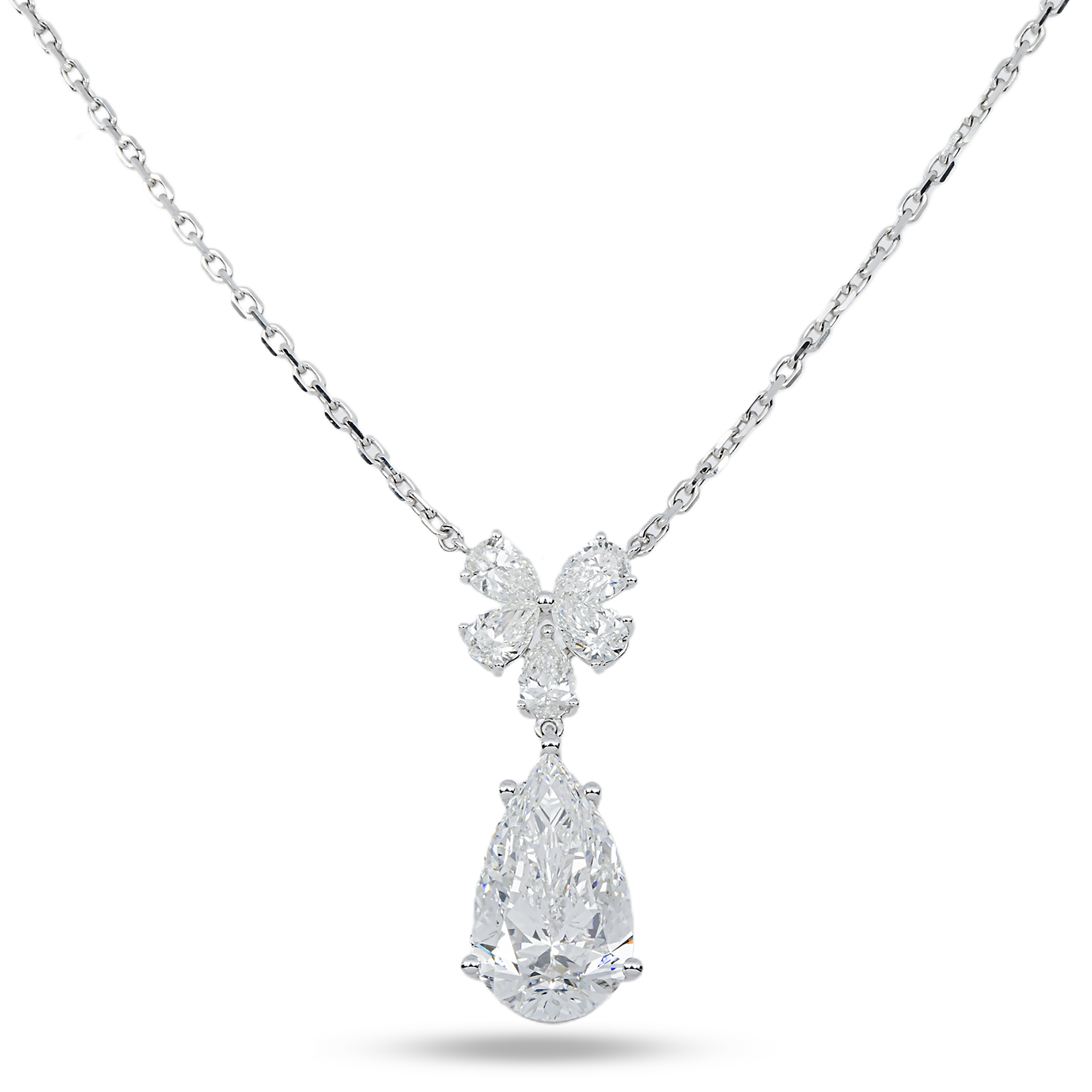IGI 18K White Gold Pear Diamond Drop Necklace 5.39ct