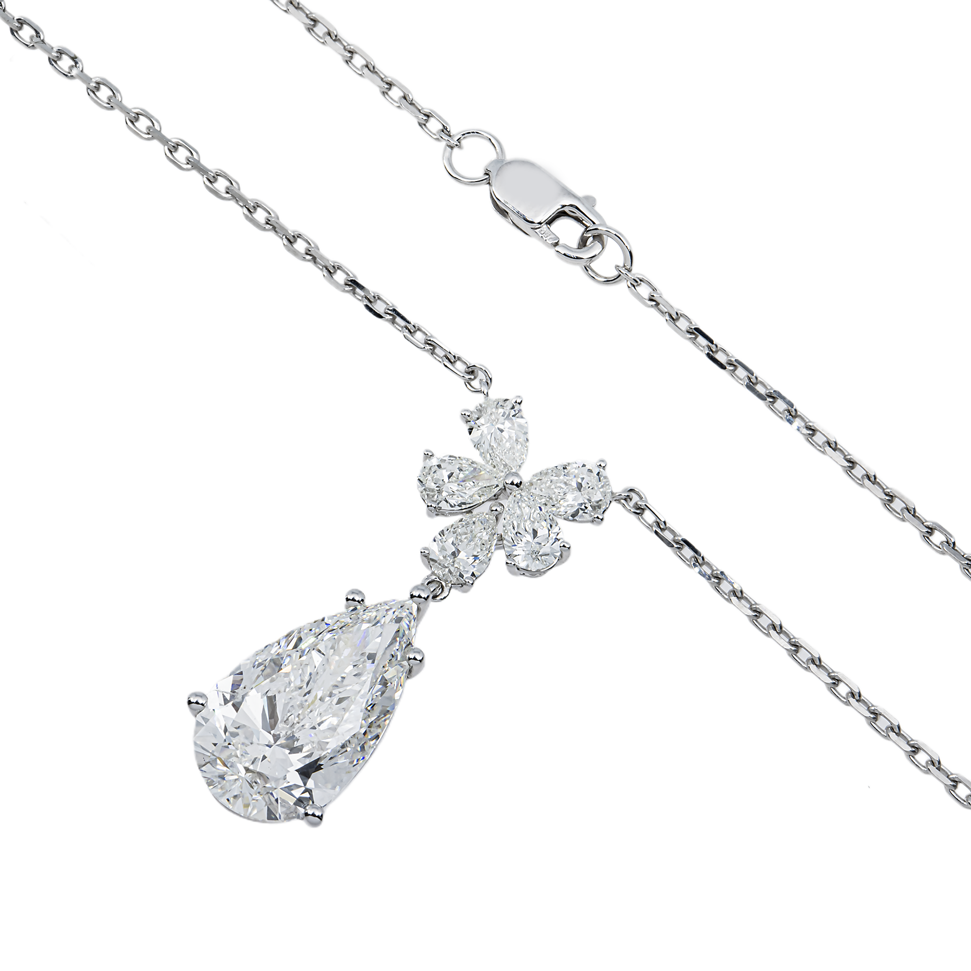 IGI 18K White Gold Pear Diamond Drop Necklace 5.39ct