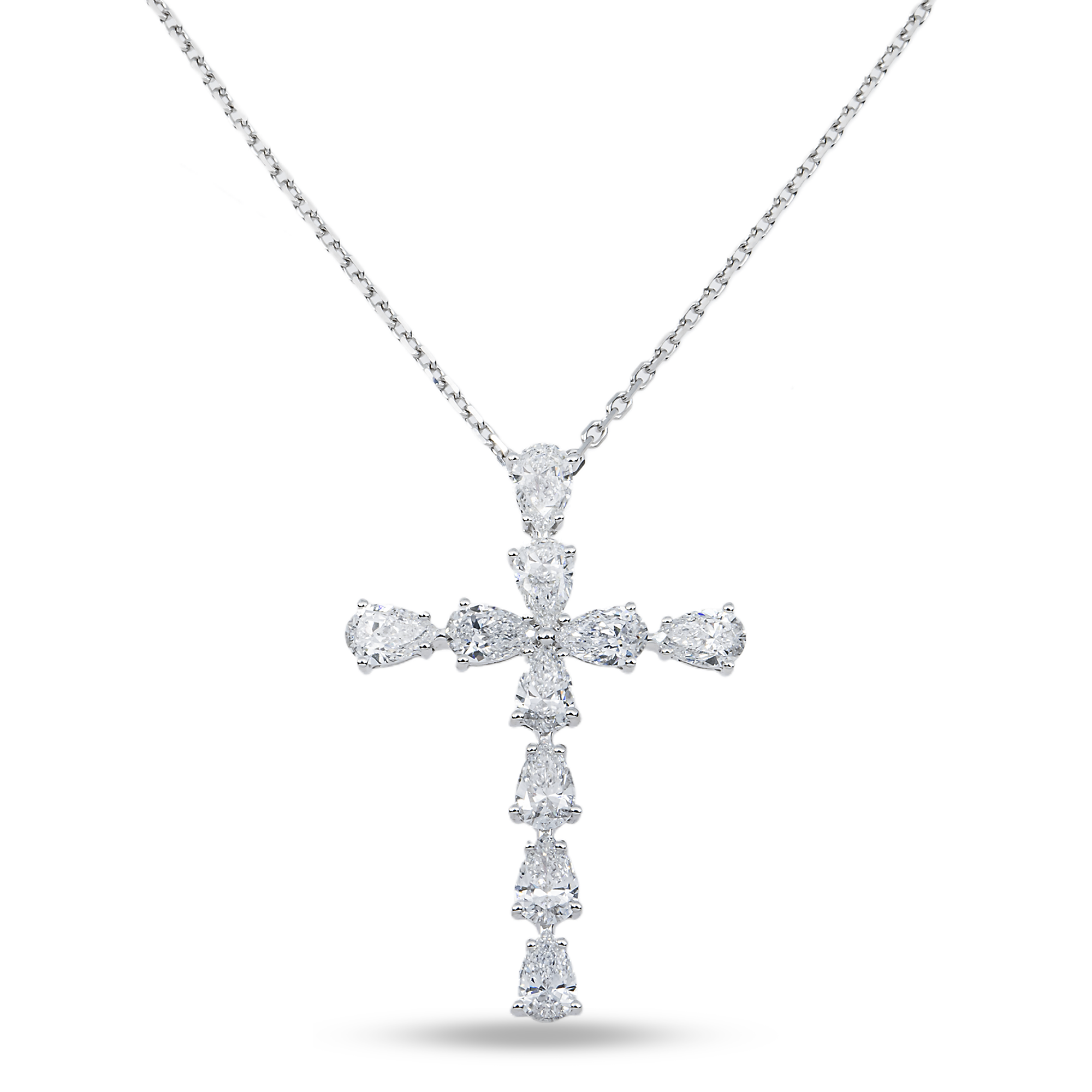 White Gold Pear Diamond Cross Pendant & Chain Necklace 1.65ct