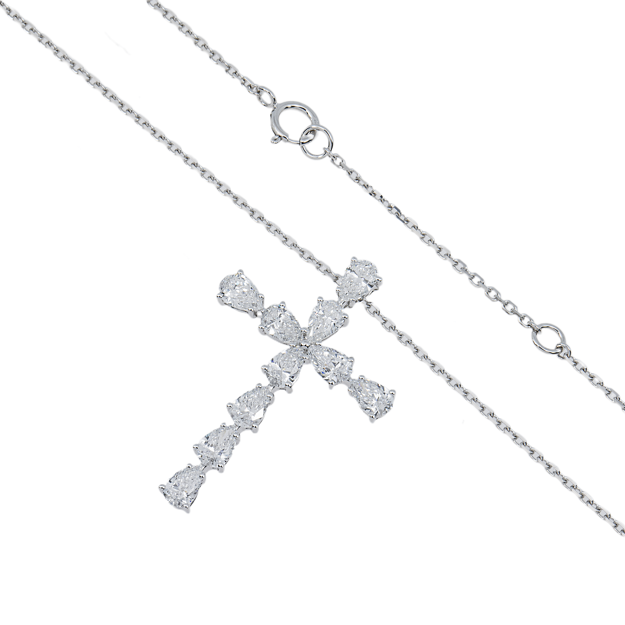 White Gold Pear Diamond Cross Pendant & Chain Necklace 1.65ct